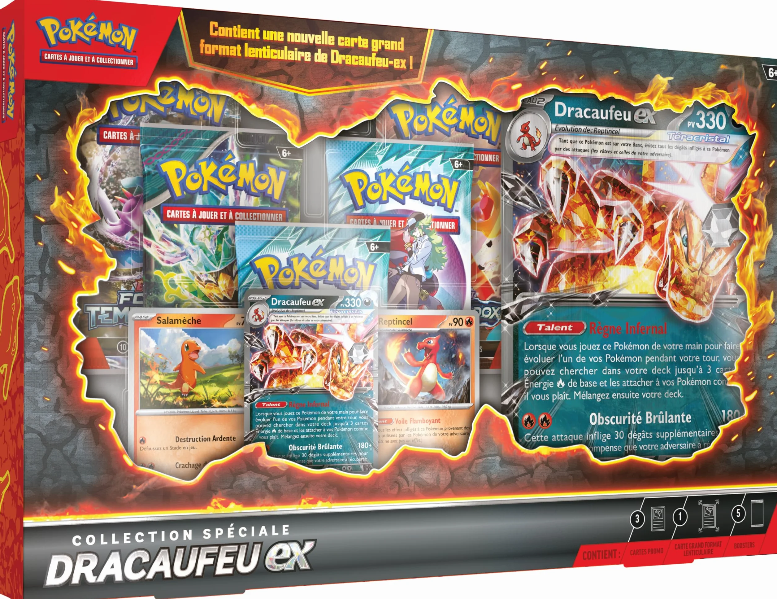 Pokémon : Kolekcja specjalna Charizard Pokémon TCG (1 błyszcząca karta promocyjna, 2 błyszczące karty, 1 duża karta soczewkowa i 5 boosterów)