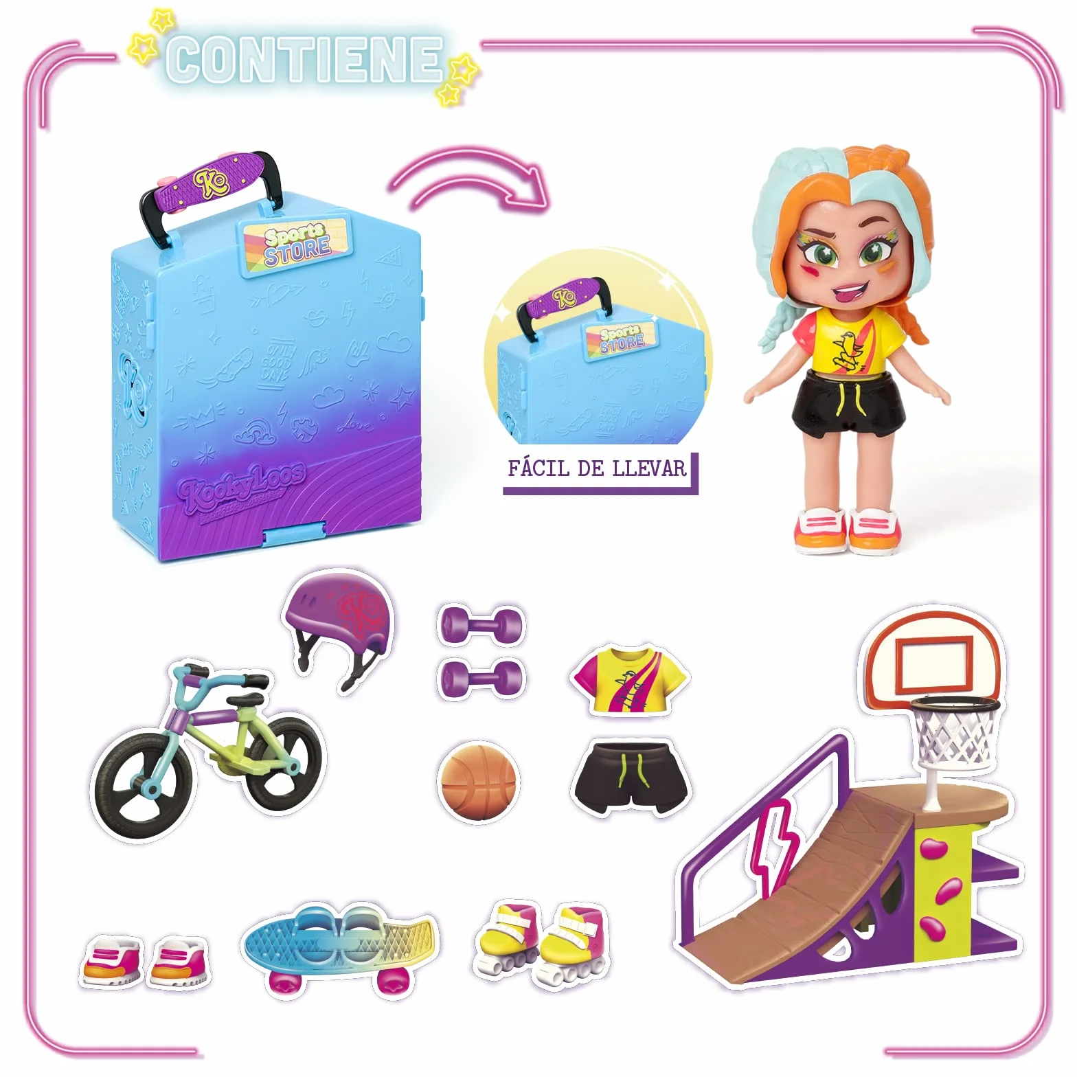 KOOKYLOOS Lizzie's Pop Up Sport Shop sklep z akcesoriami, ekskluzywną lalką z 3 zabawnymi wyrazami twarzy, 2 ekskluzywnymi zwierzętami