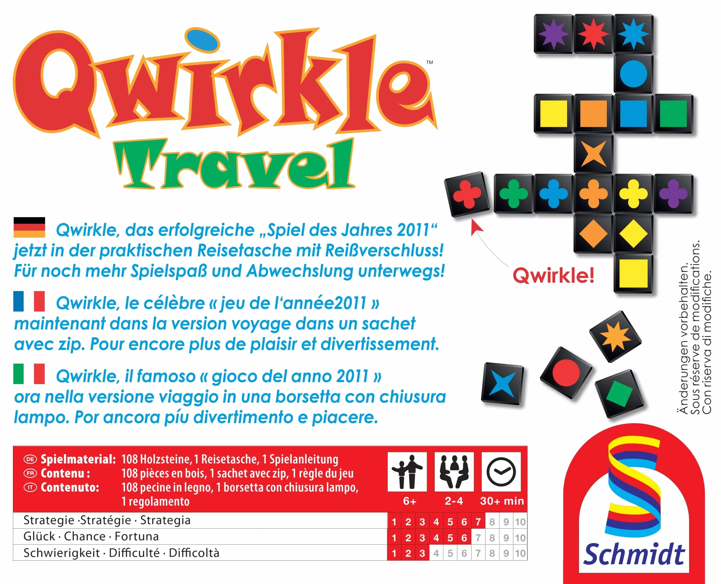 Schmidt Spiele Travel Qwirkle SSP49270 Gra Wielokolorowy Od 6 Lat