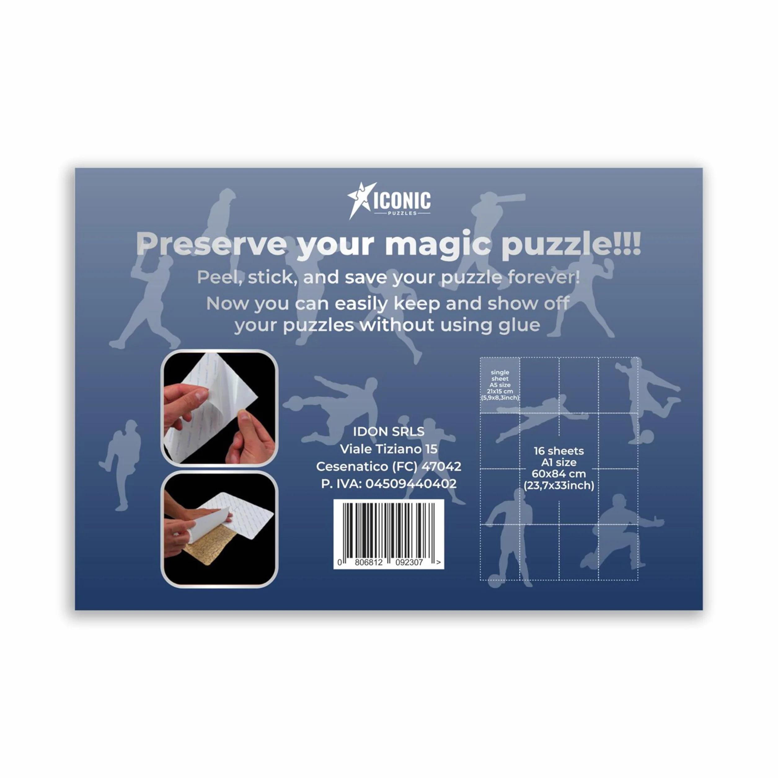 Iconic Puzzles Unisex powiesić bez wykonywania otworów na ścianie, rama, szybki i łatwy zestaw do montażu, niebieski