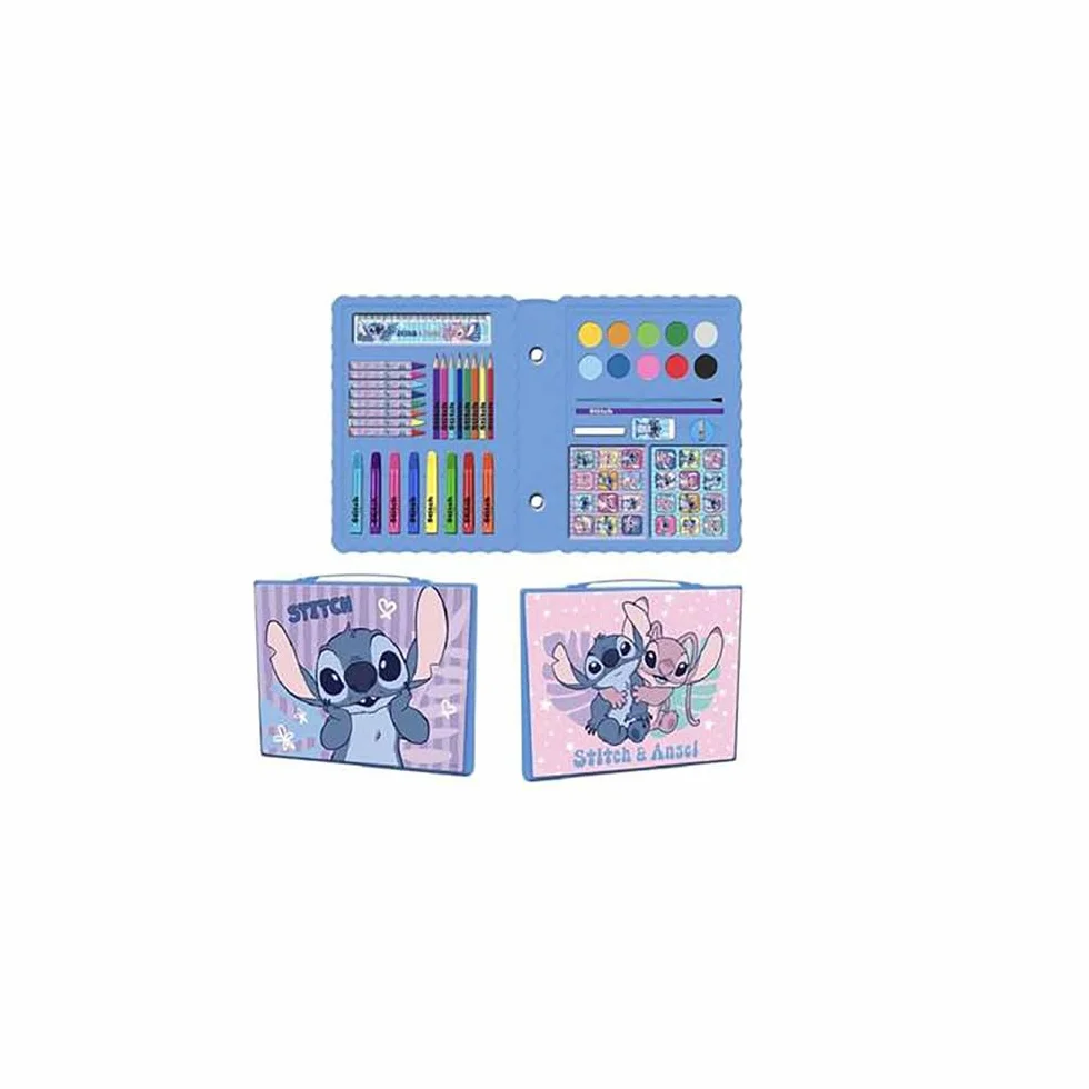 Zestaw papeterii do kolorowania Stitch – kompletny zestaw szkolny dla dzieci z kolorowymi ołówkami, markerami i akcesoriami tematycznymi Lilo & Stitch do rysowania, malowania i nauki, Pudełko Stitch