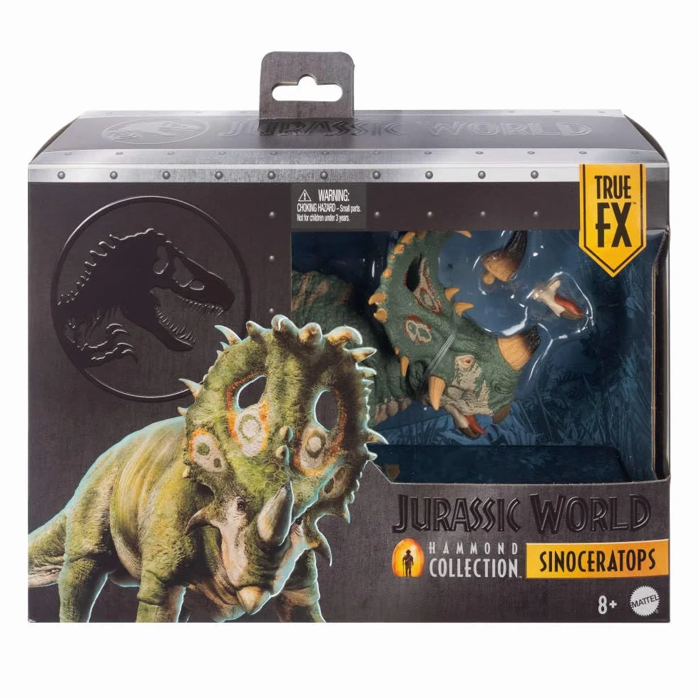 Mattel Jurassic World Kolekcja Hammonda Sinoceratops, figurka dinozaur deluxe, duża zabawka, punkty ruchu, ogon do ustawiania w różnych pozach, zabawka dla dzieci 8+, JKG88