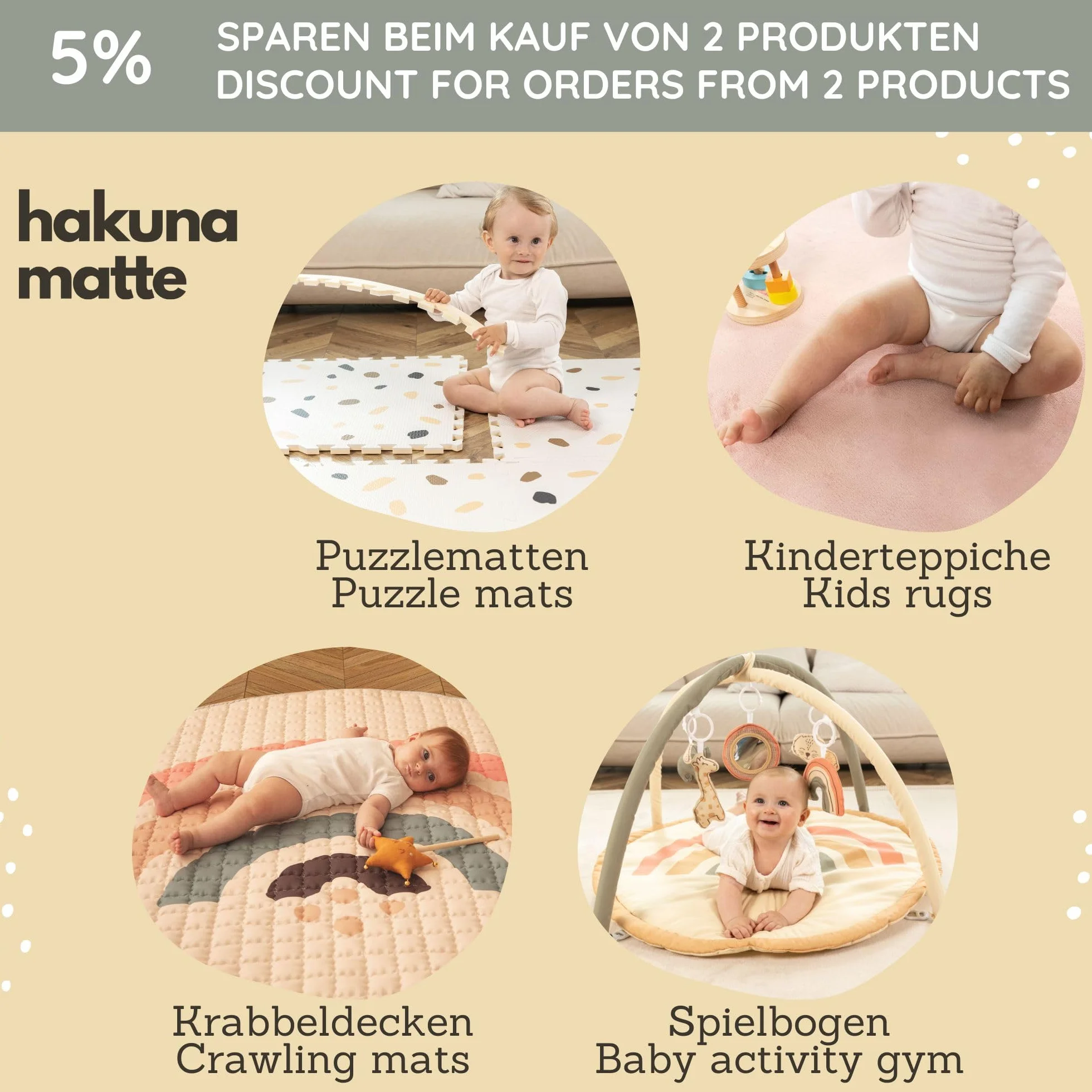 Hakuna Mata mata do puzzli dla niemowląt 0,9x0,9m 9 paneli 30x30cm ze zwierzętami