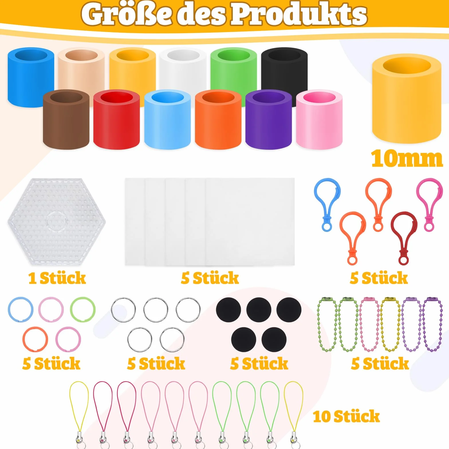 Zestaw koralików do prasowania Maxi 10 mm – 1400 szt., 12 kolorów, 16 wzorów, płytka sześciokątna, papier do prasowania i akcesoria – Kreatywny zestaw DIY dla dzieci od 3 lat