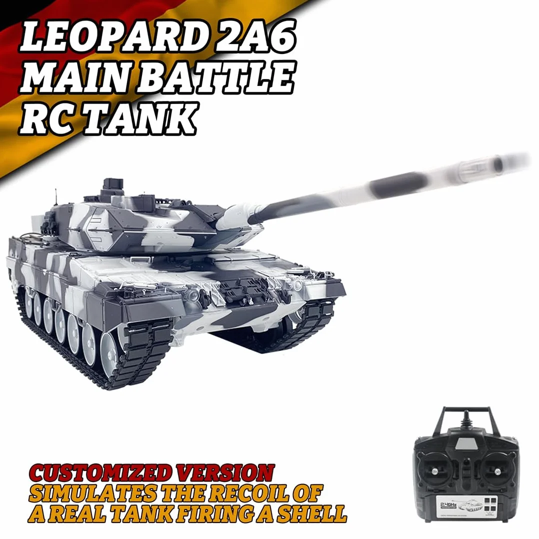 Model czołgu bojowego 1:16, 2,4 G, niemiecki leopard 2 A6 wojskowy czołg z efektami dymu, zestaw modelarski dla fanów wojskowych i dorosłych