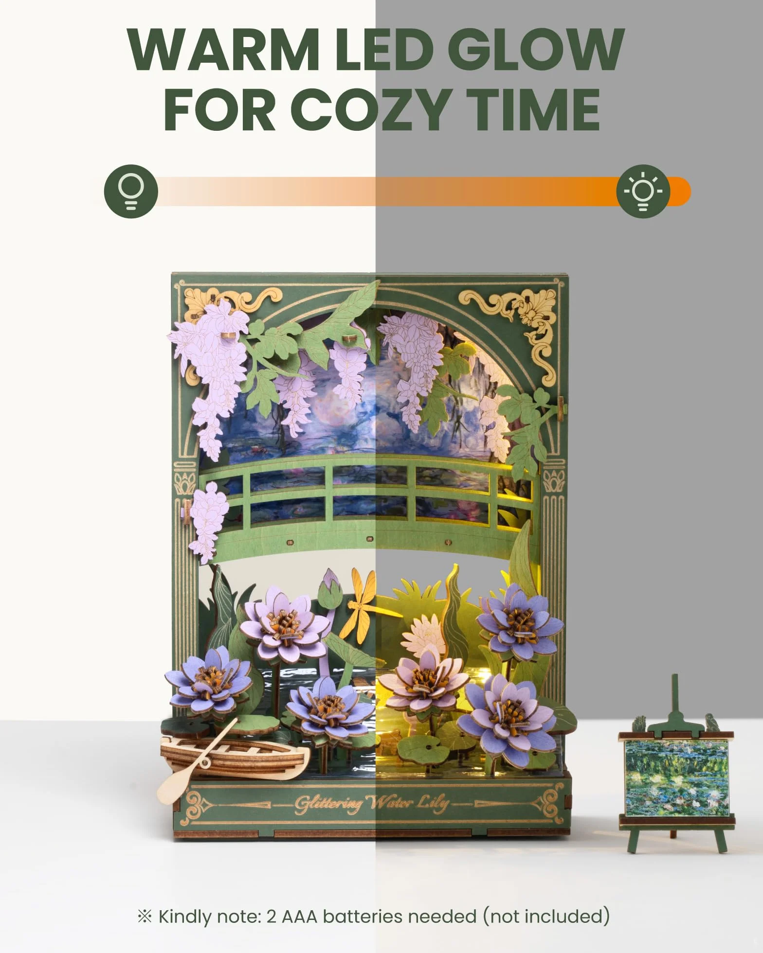 ROWOOD Drewniane puzzle 3D dla dorosłych dzieci ze światłem LED, zestaw kwiatowy wzór, dekoracja stołu lub ściany, kreatywny prezent dla kobiet mężczyzn TH001 lilia wodna