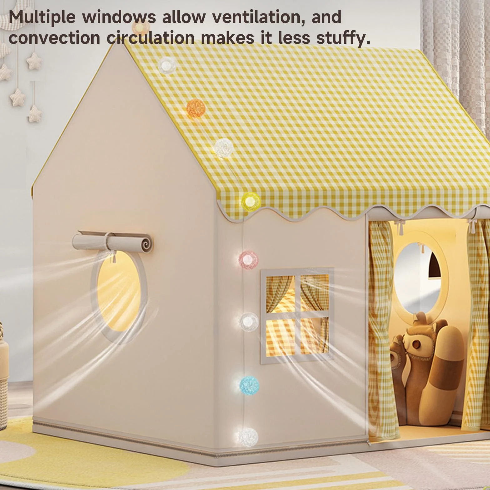 Namiot dla zabawy i dziecięcego pokoju, przytulny domik z światłami i matą, namiot księżniczki, kids play tent