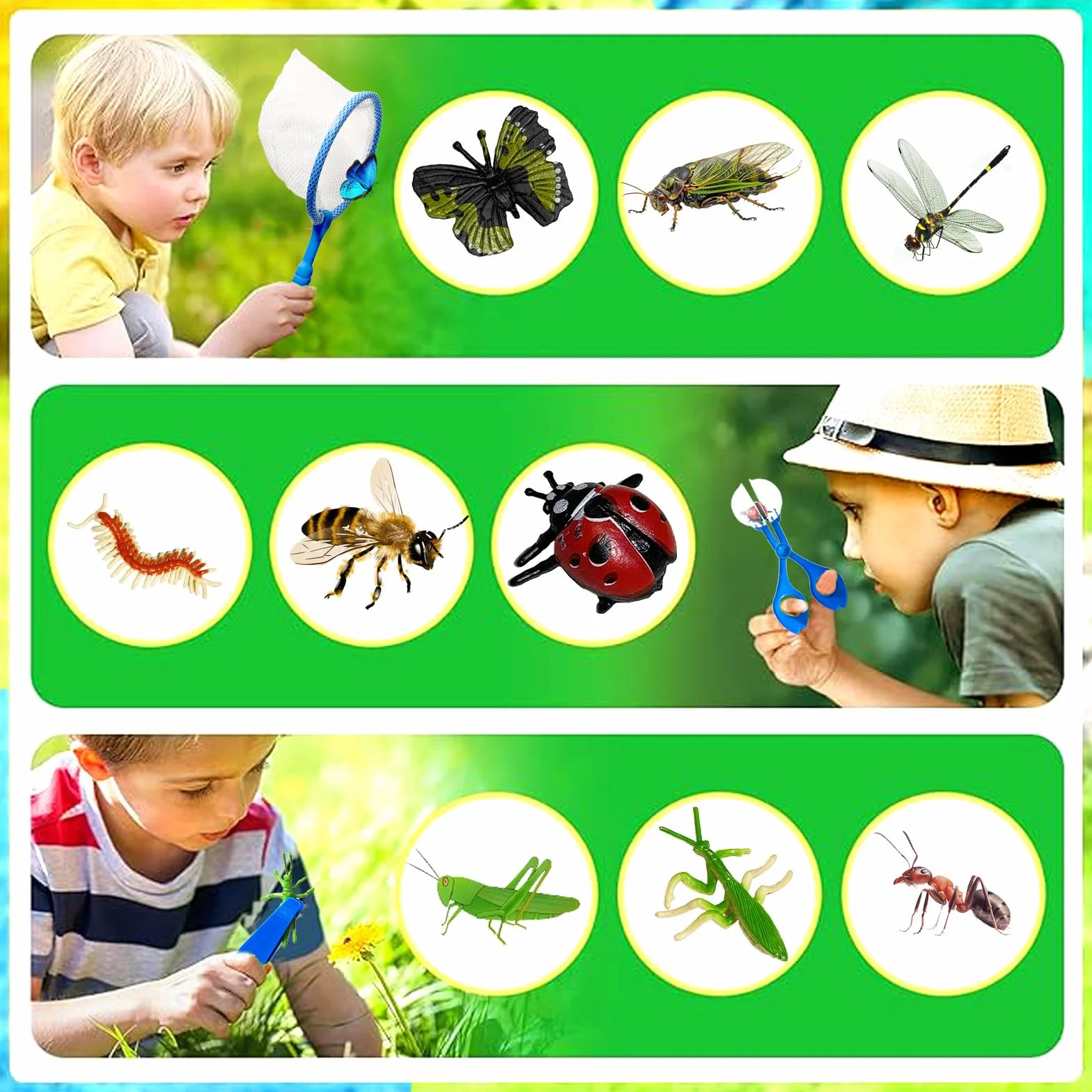 Zestaw naukowców dla dzieci, zestaw narzędzi do łapania owadów – 23-częściowy zestaw odkrywców dla dzieci, w zestawie 12 insectos juguetes, lupa, chłopcy i dziewczęta w wieku 3-6 lat