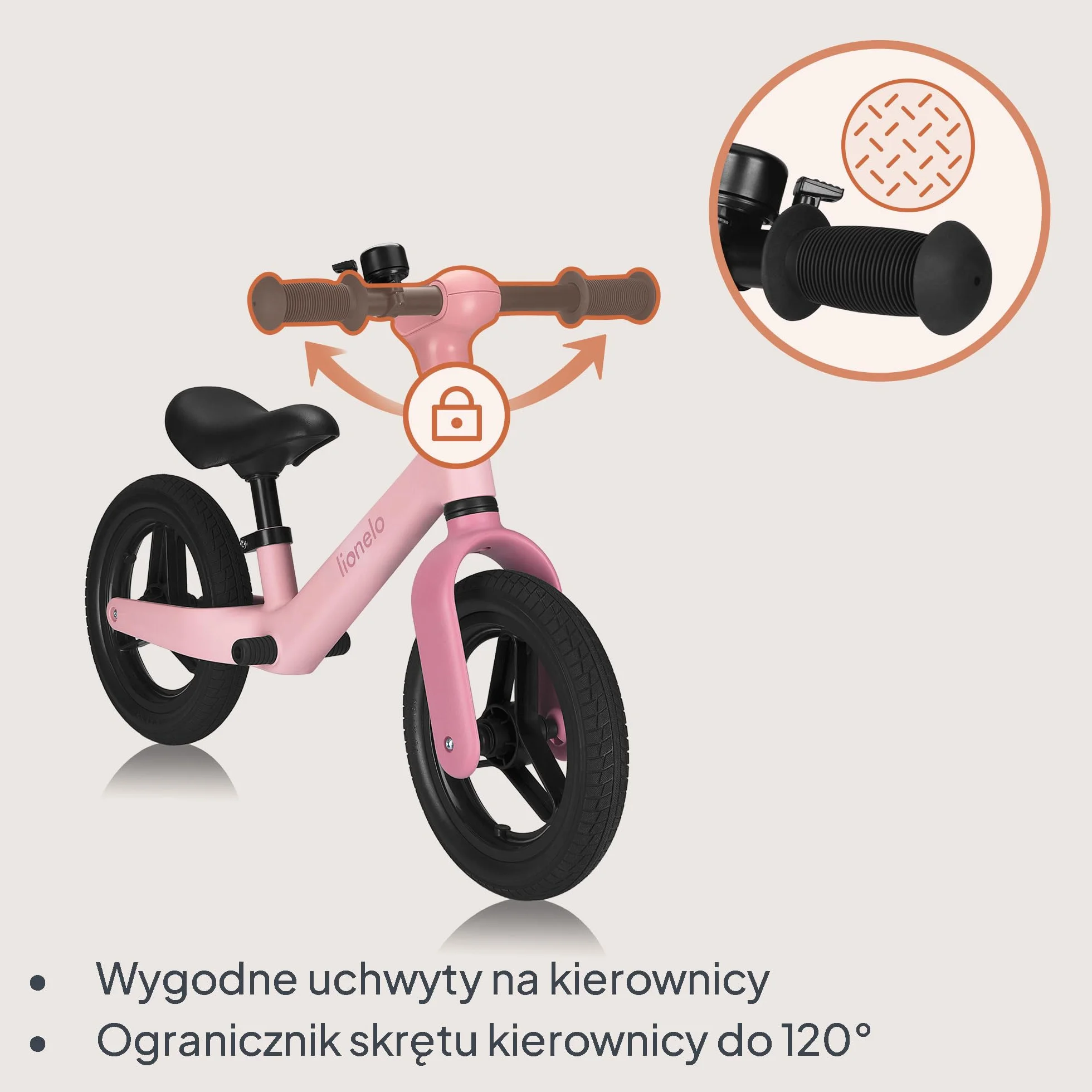 LIONELO Toni dziecięcy rowerek biegowy od 18 miesięcy do 30 kg, gumowe koła PU 25 cm, podnóżek, kosz, regulowane siedzisko i kierownica, antypoślizgowy uchwyt, lekki 2,3 kg, dzwonek