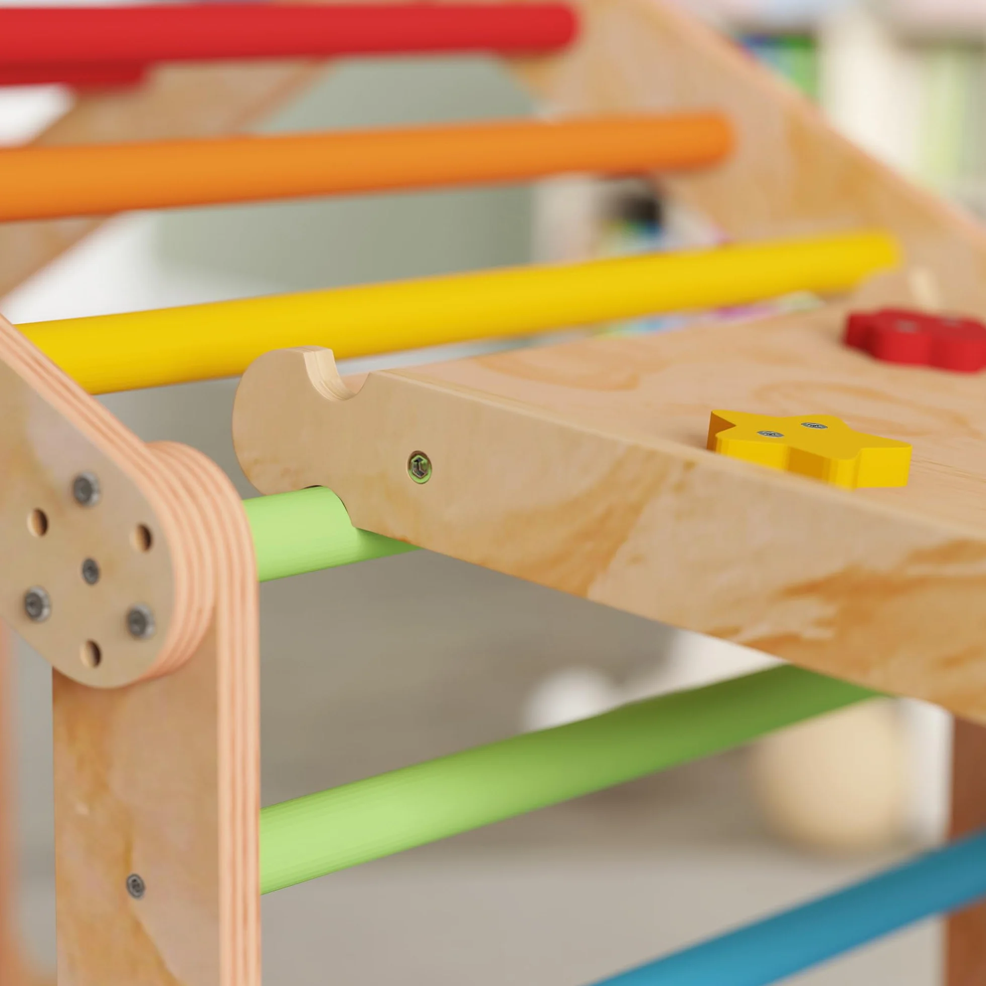AIYAPLAY Climbing Frame for Toddlers Indoor Climbing Frame, 9 in 1 Wooden Baby Indoor Playground with Ramp, Slide, Arch, Ladder, Blackboard, Play Jungle Gym Climber for Kids 1.5-4 Years Old
