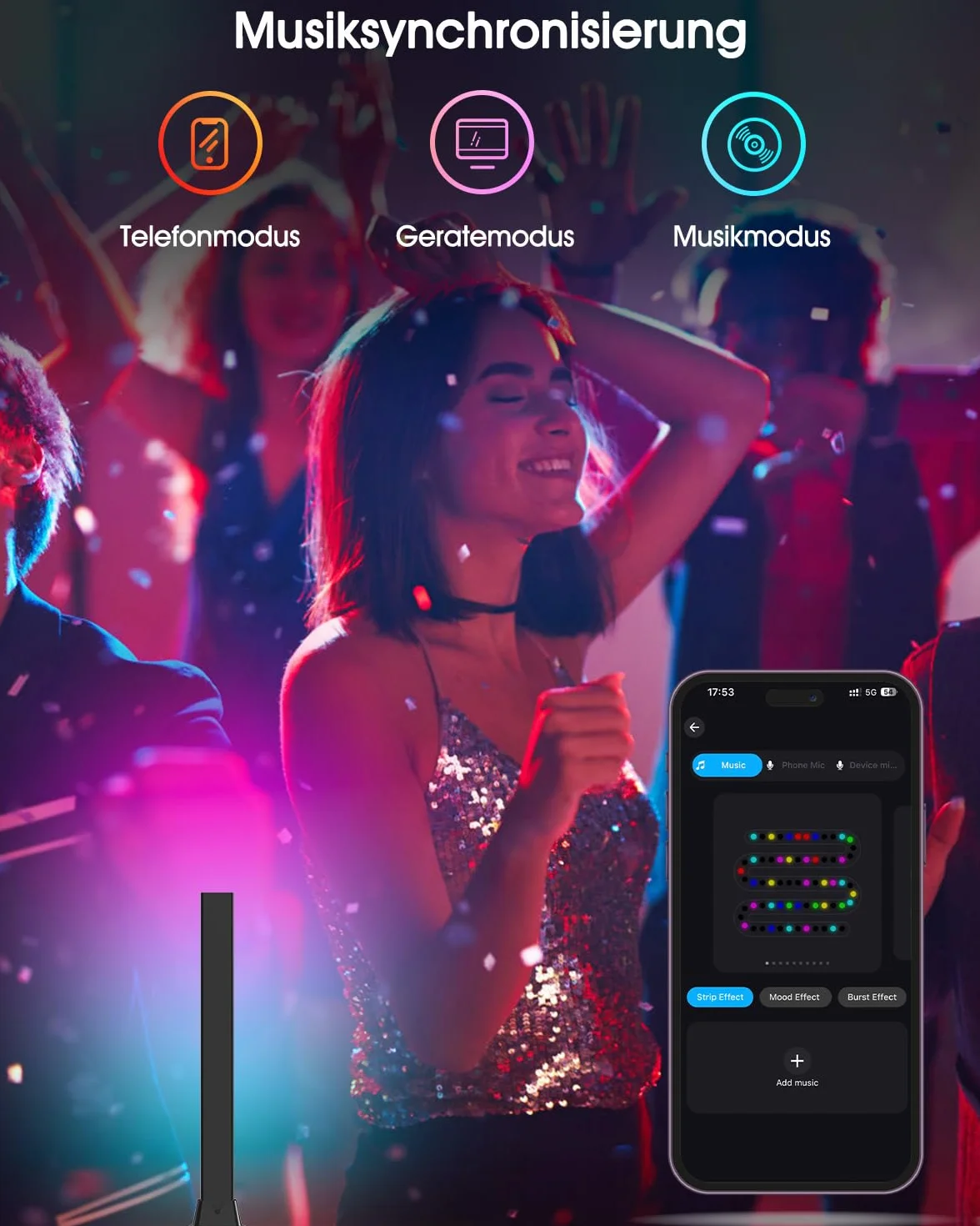 Lampka LED RGB [2 sztuki], lampa gamingowa z podświetleniem tła TV, zasilana przez USB, 32 cm, synchronizacja z muzyką, sterowanie za pomocą aplikacji, lampa otoczenia z pilotem zdalnego sterowania