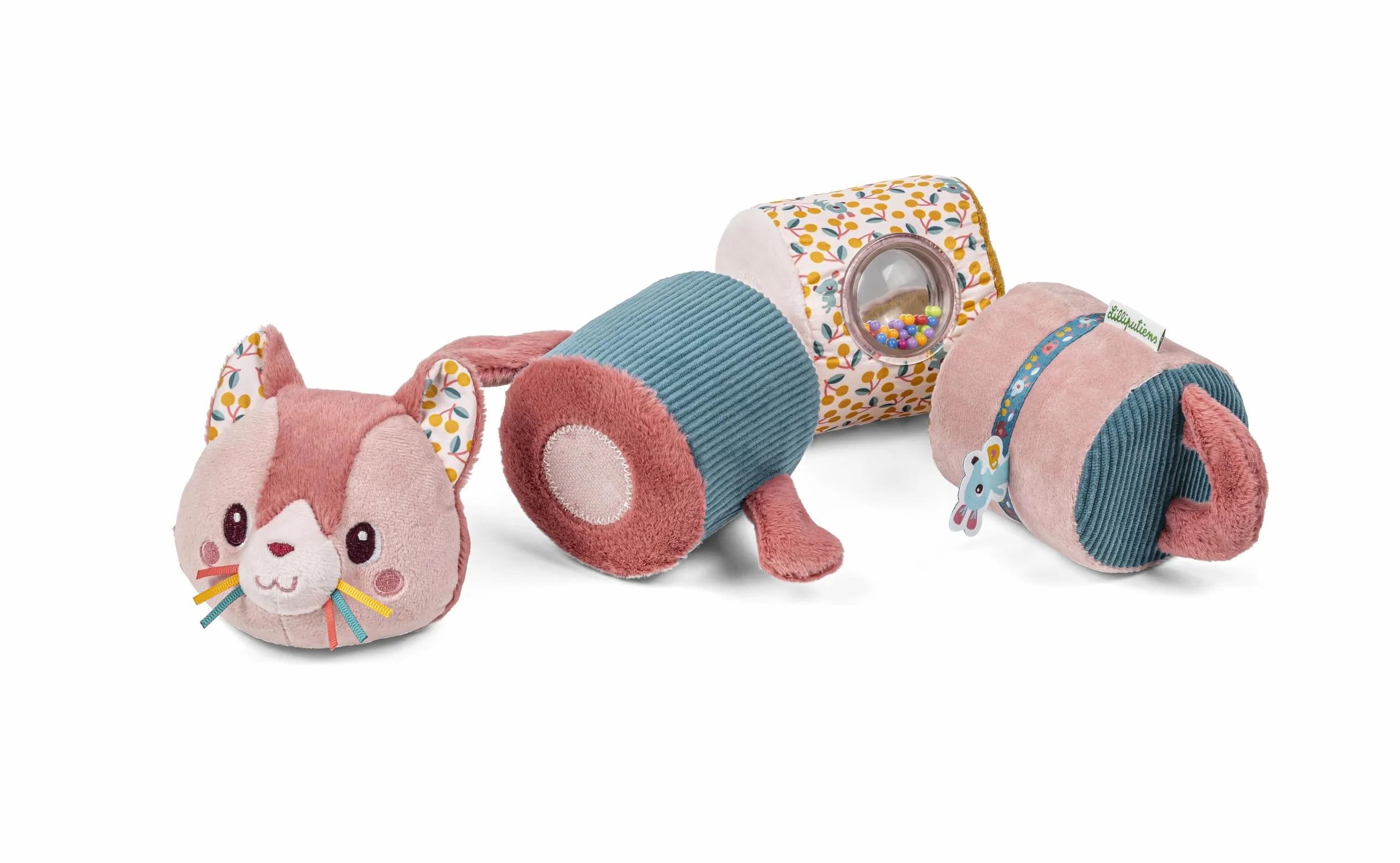 LILLIPUTIENS - Jeanne Le Chat - Dźwięk Rolki - 4 grzechotki - Zestaw montażowy - Różowy - 34cm - Od 6 miesięcy - 83630
