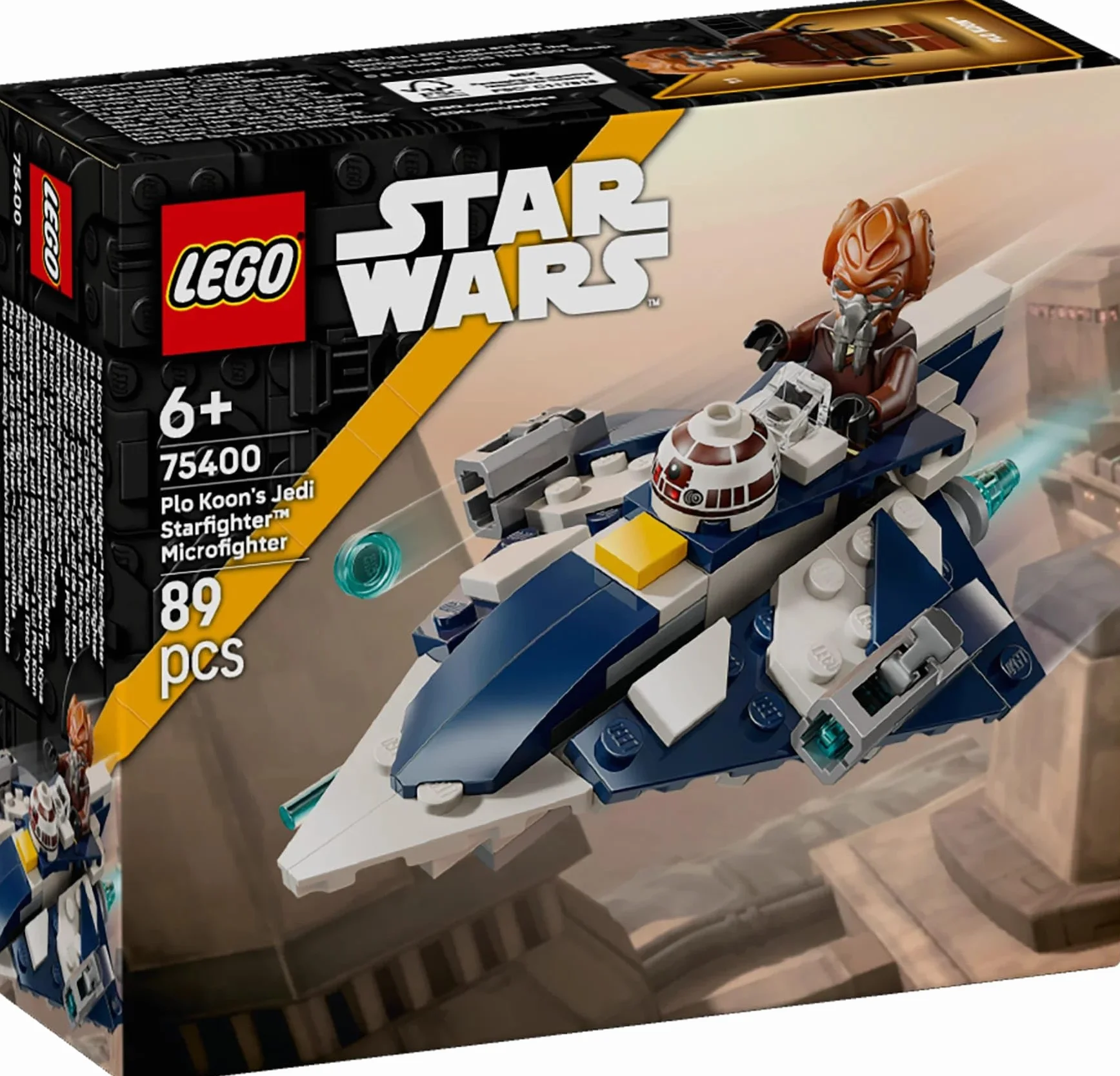 LEGO Star Wars Mikromyśliwiec Jedi Plo Koona z serialu Gwiezdne Wojny: Wojny klonów, zabawka dla dziecka do zbudowania z niebieskim mieczem świetlnym, prezent dla 6-latka, chłopca i dziewczynki 75400