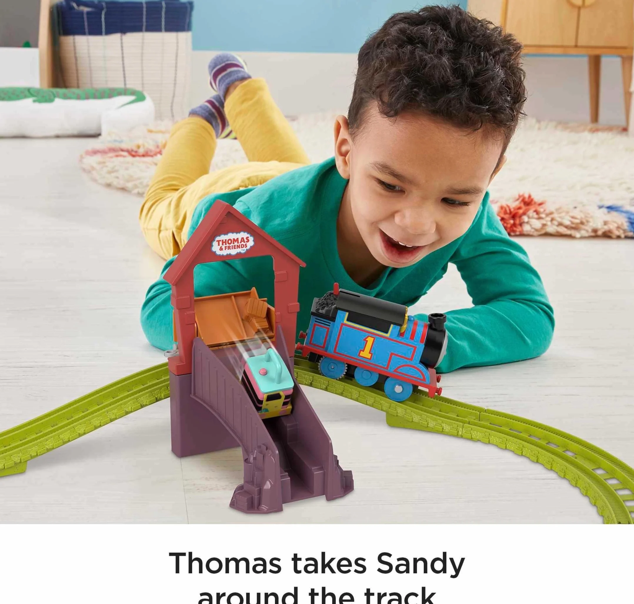 Thomas & Friends Motorized Toy Train Set Fix 'em Up Friends with Carly the Crane & Sandy the Rail Speeder for Preschool Kids Ages 3+ Years, HDY58