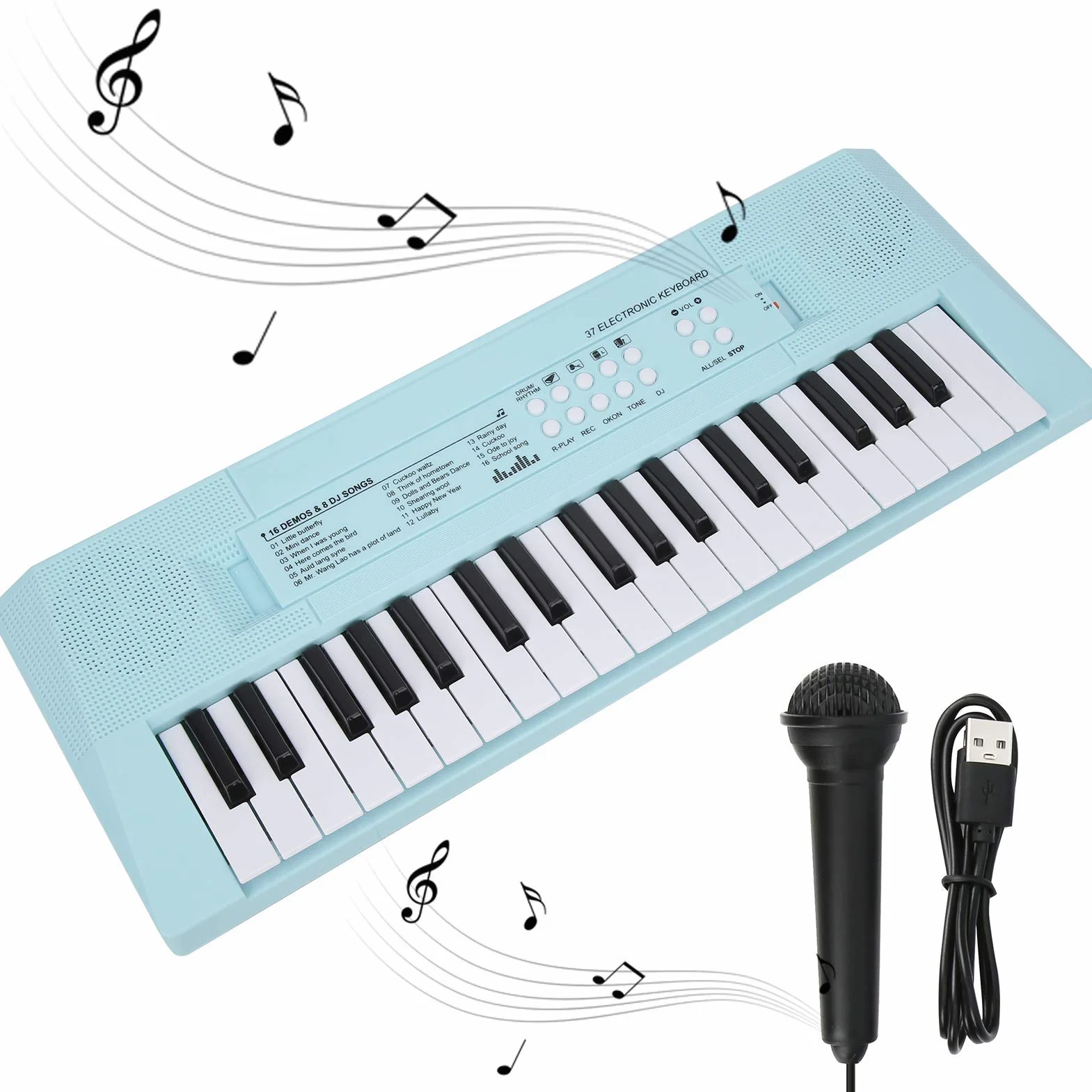 BF ‑ 3738 Musical Electric Keyboard Piano z 37 klawiszami, instrument edukacyjny do nauki klawiatury z regulowaną głośnością muzyki dla początkujących(niebieski)