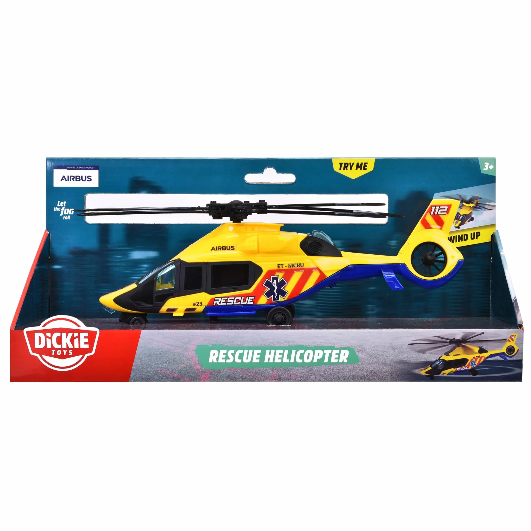 Dickie Toys - Helikopter ratowniczy Airbus H160 (żółty, 23 cm) z wysokiej jakości śrubami (ultra cichy i długi czas pracy) – zabawka helikopter dla dzieci od 3 lat