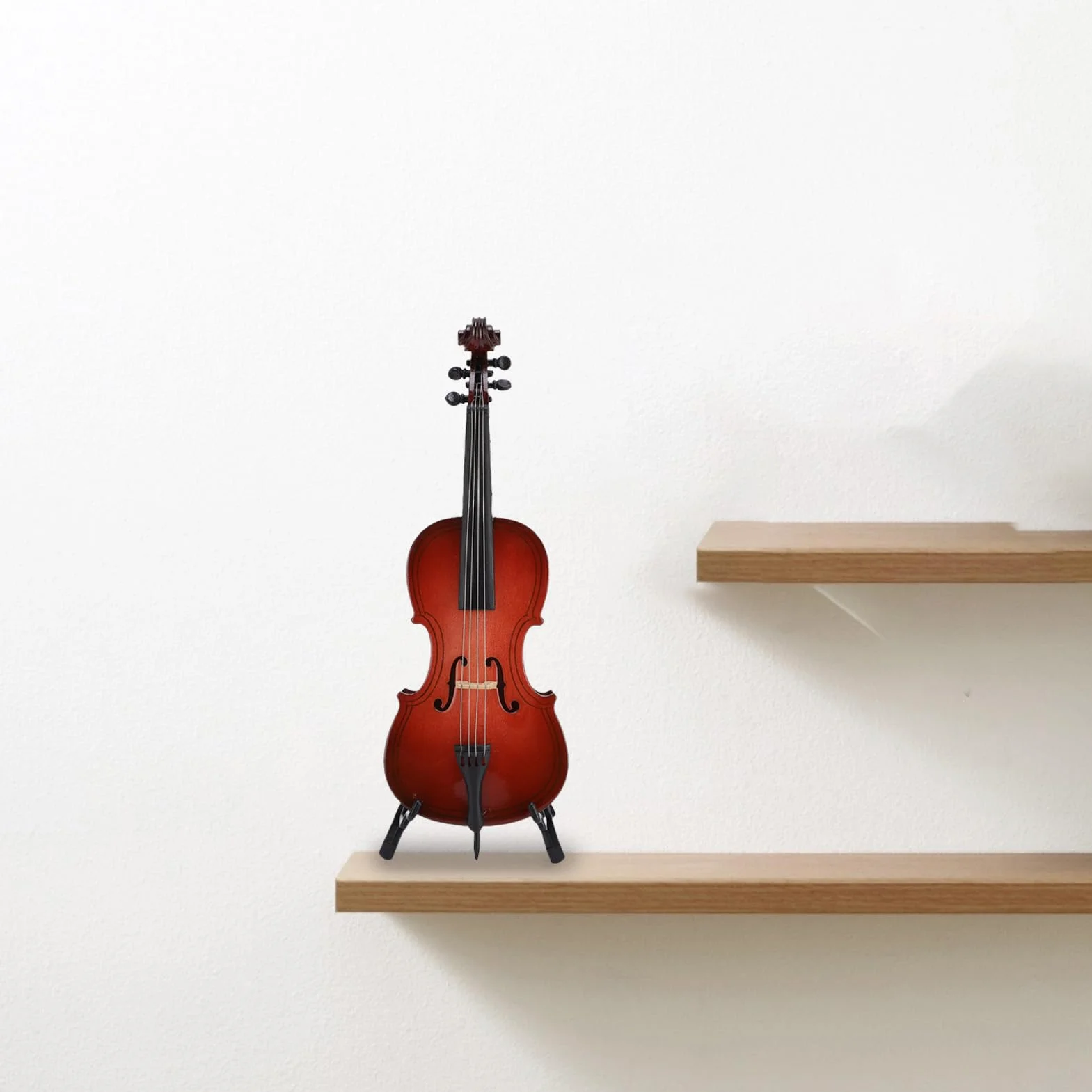 drewniany miniaturowy model wiolonczeli, model repliki instrumentu muzycznego z stojakiem bok case do lalki