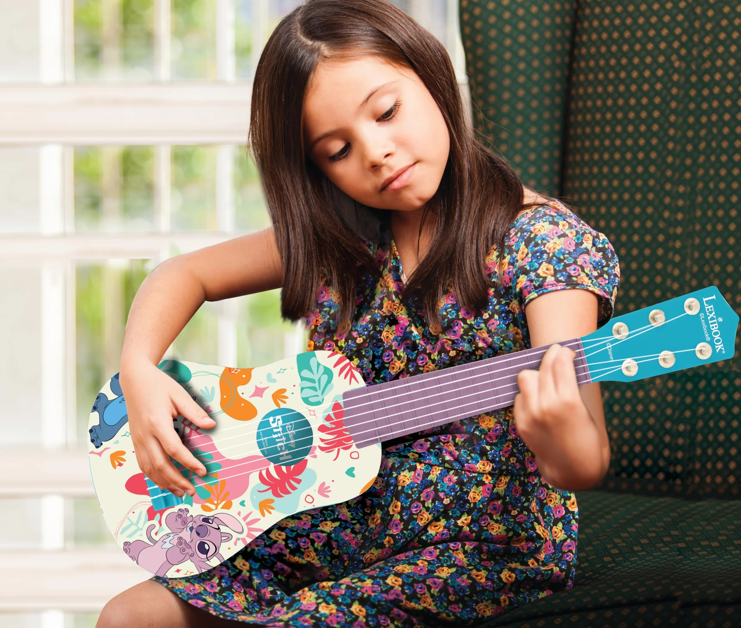Lexibook, Disney Stitch, Moja Gitara dla Dzieci, 6 Nylonowych Strun, 53 cm, Dołączony Przewodnik, Niebieska, K200D