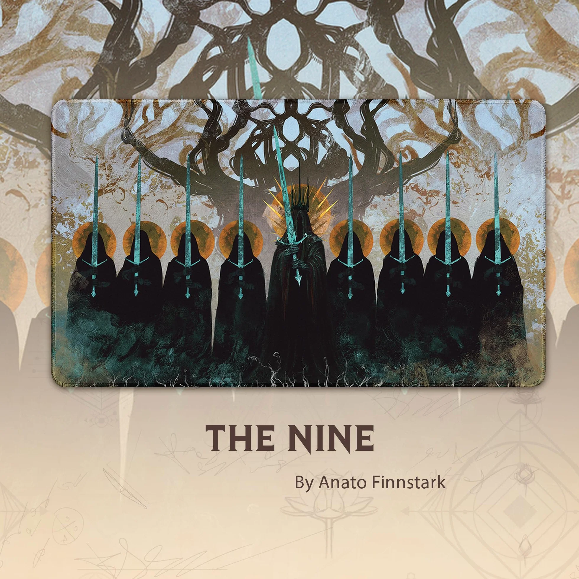 The Nine Black Riders (Stitched) - MTG Playmat by Anato Finnstark, LOTR Lord of the Rings - Compatible with Magic the Gathering Playmat - Play MTG, YuGiOh, TCG - Original Play Mat Art Designs