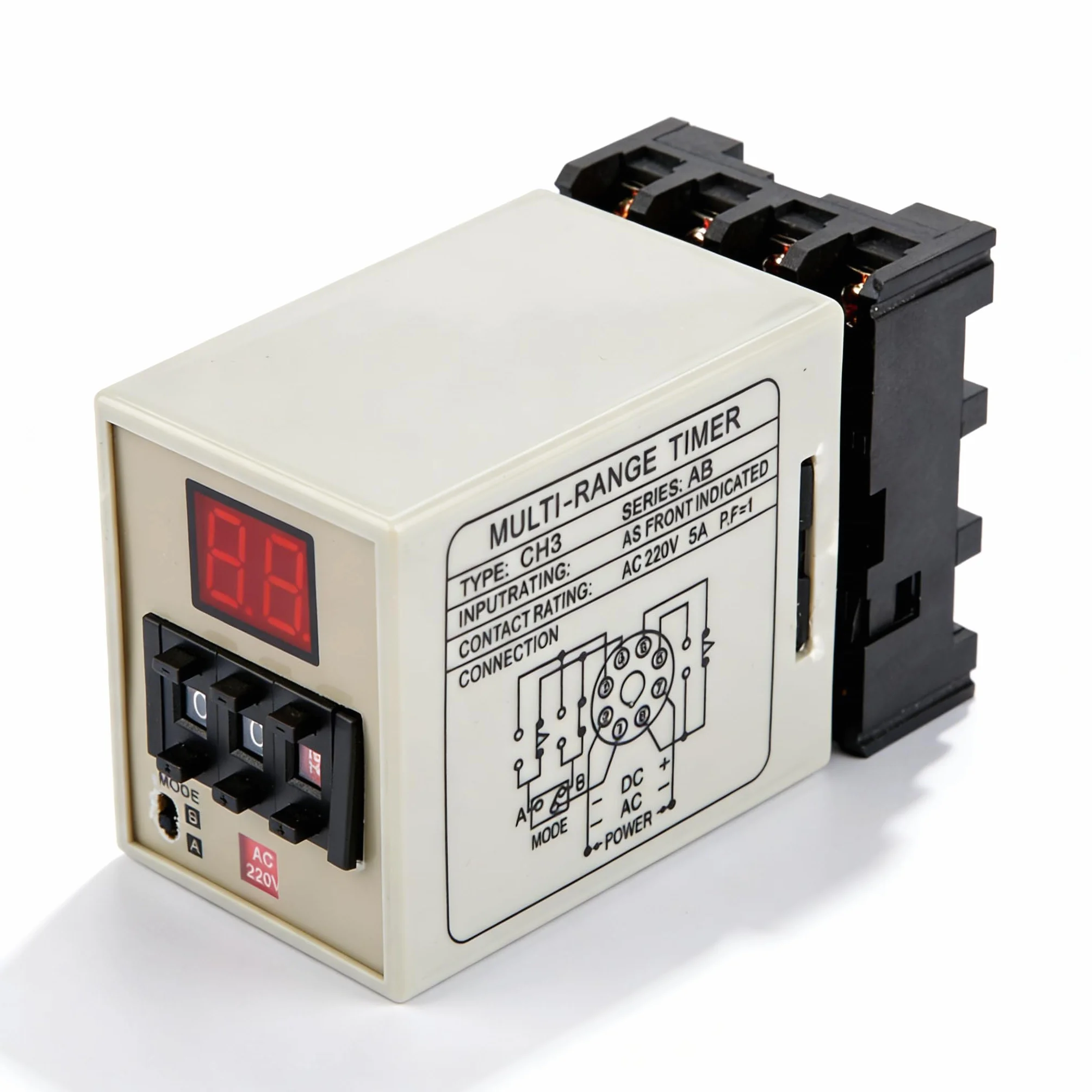 Przekaźnik opóźnienia LCD, AH3-DM, podwójny tryb przekaźnika czasowego, 0,01S-99H, cyfrowy przekaźnik czasowy z wyświetlaczem LED, AC/DC 12-380 V, moc przełączania 5 A do zdalnego sterowania