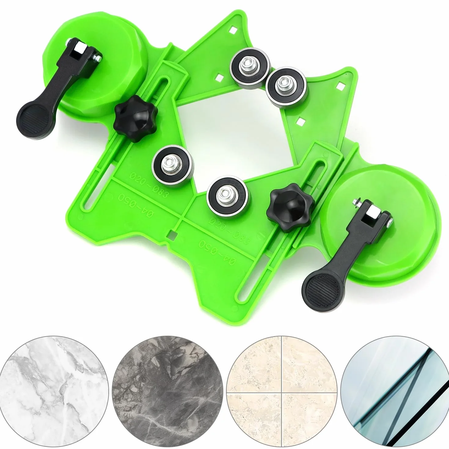 QWORK Lokalizator otworów na wiertła, 4-83 mm regulowany przepychacz z podstawą próżniową, frez do otworów do płytek, diamentowego frezu do szkła, marmuru, płytek