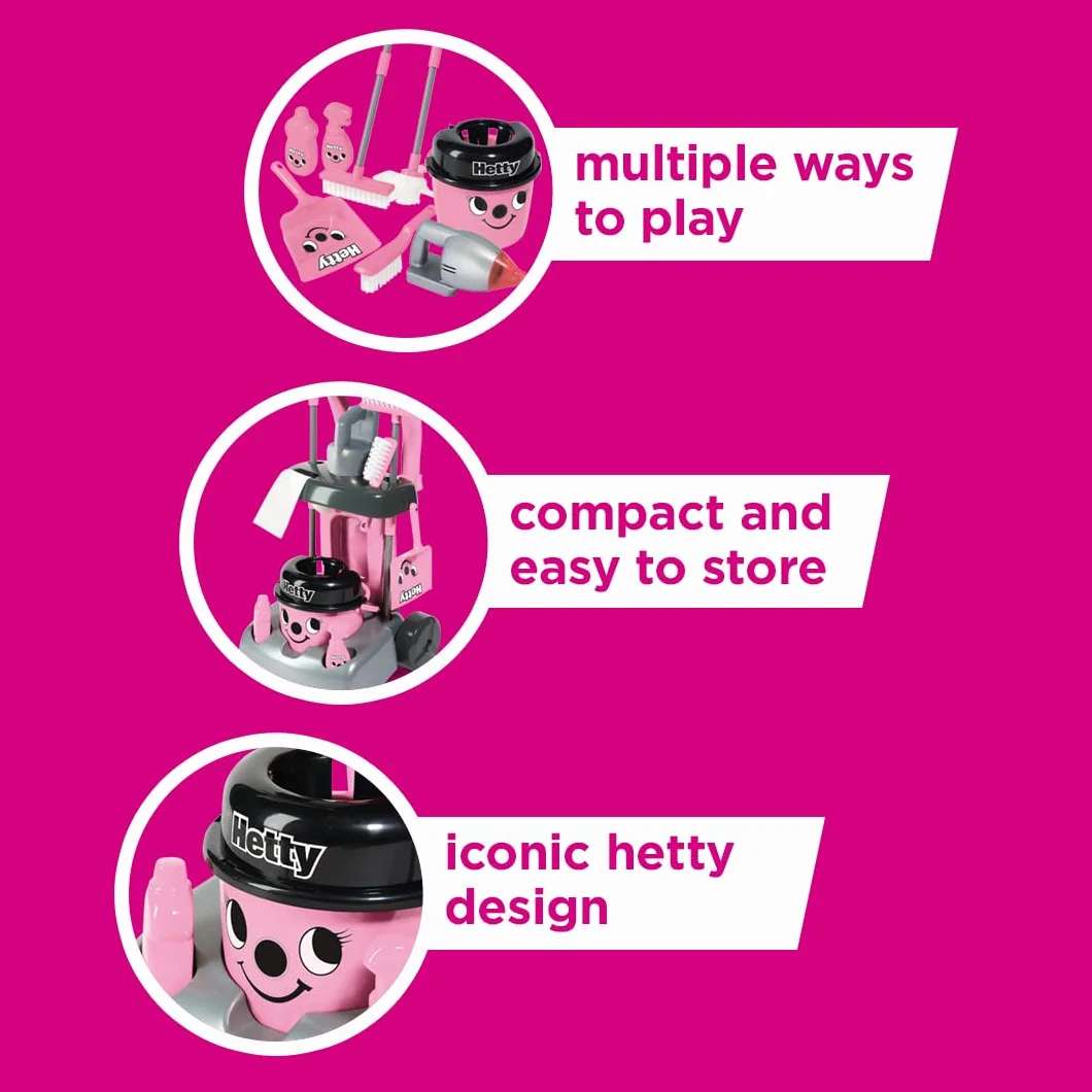 Casdon Deluxe Hetty Cleaning Trolley, Pink Toy Cleaning Trolley For Children Aged 3+, Includes Several Tools For Imaginative Role Play!
