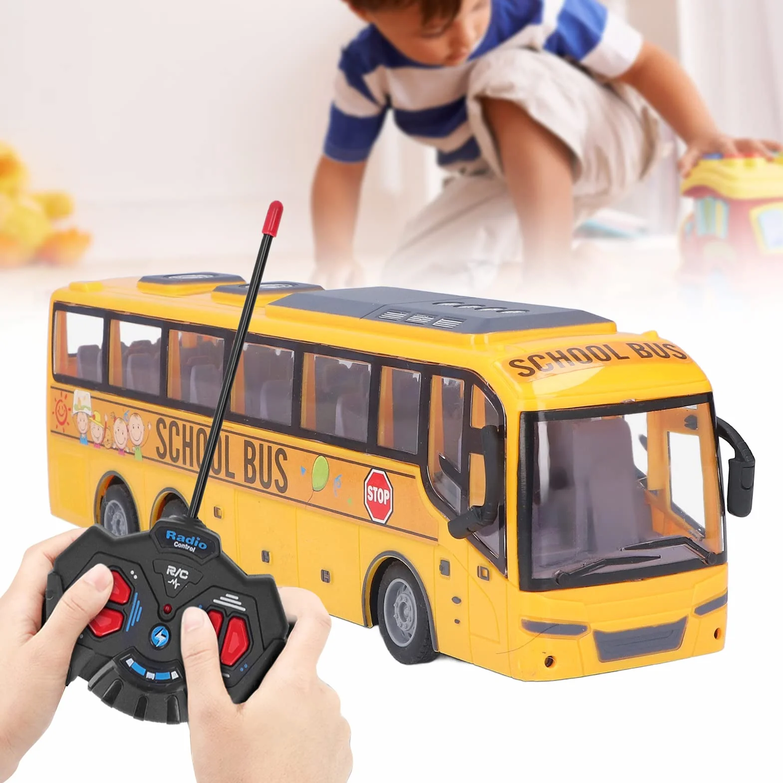 Zabawka Autobusu Szkolnego RC, łatwy w Obsłudze Pilot Zdalnego Sterowania Gra Fabularna ze światłem dla Dzieci w Wieku 3 Lat +