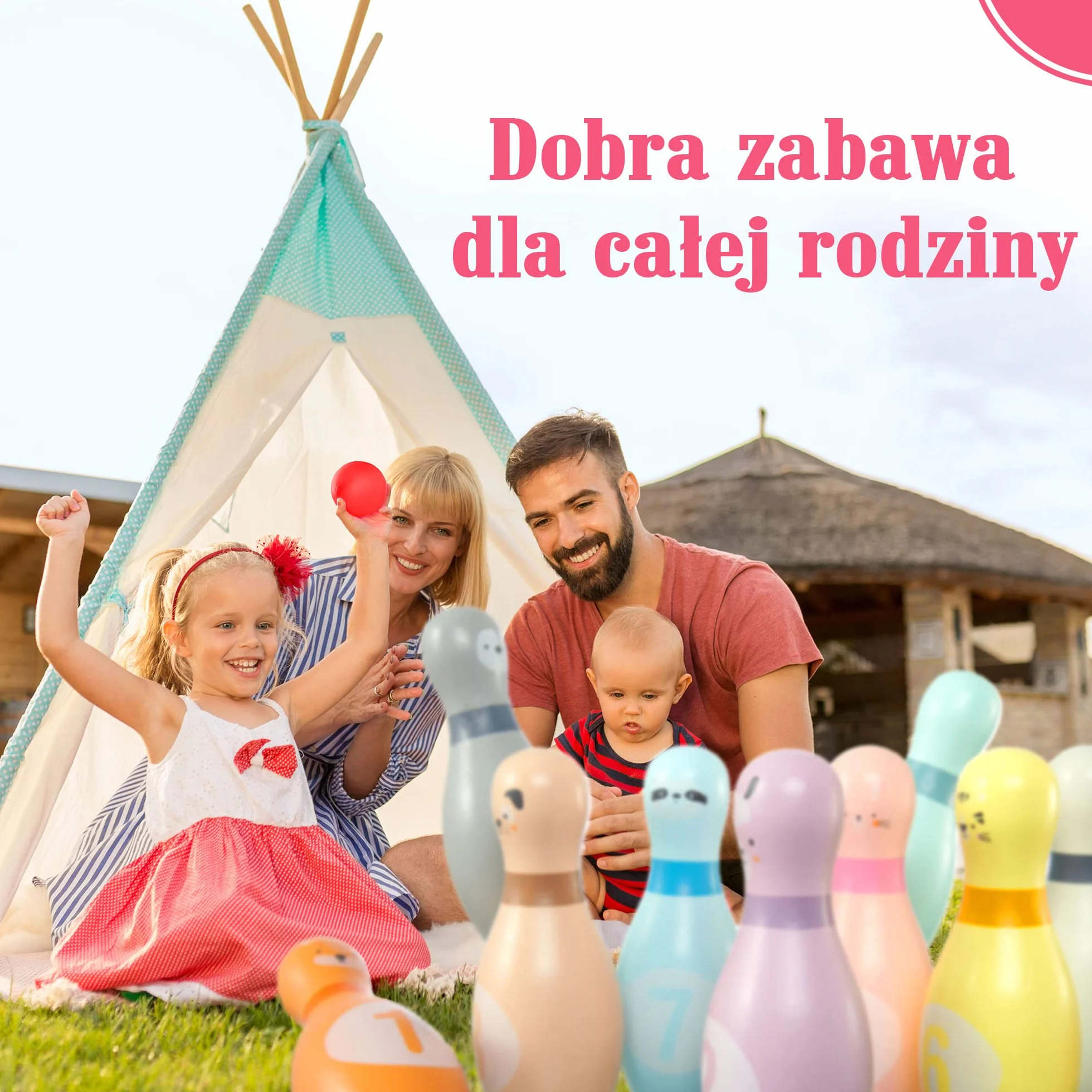 Pink Papaya Kręgle Drewniane dla Dzieci 12-Częściowy Zestaw