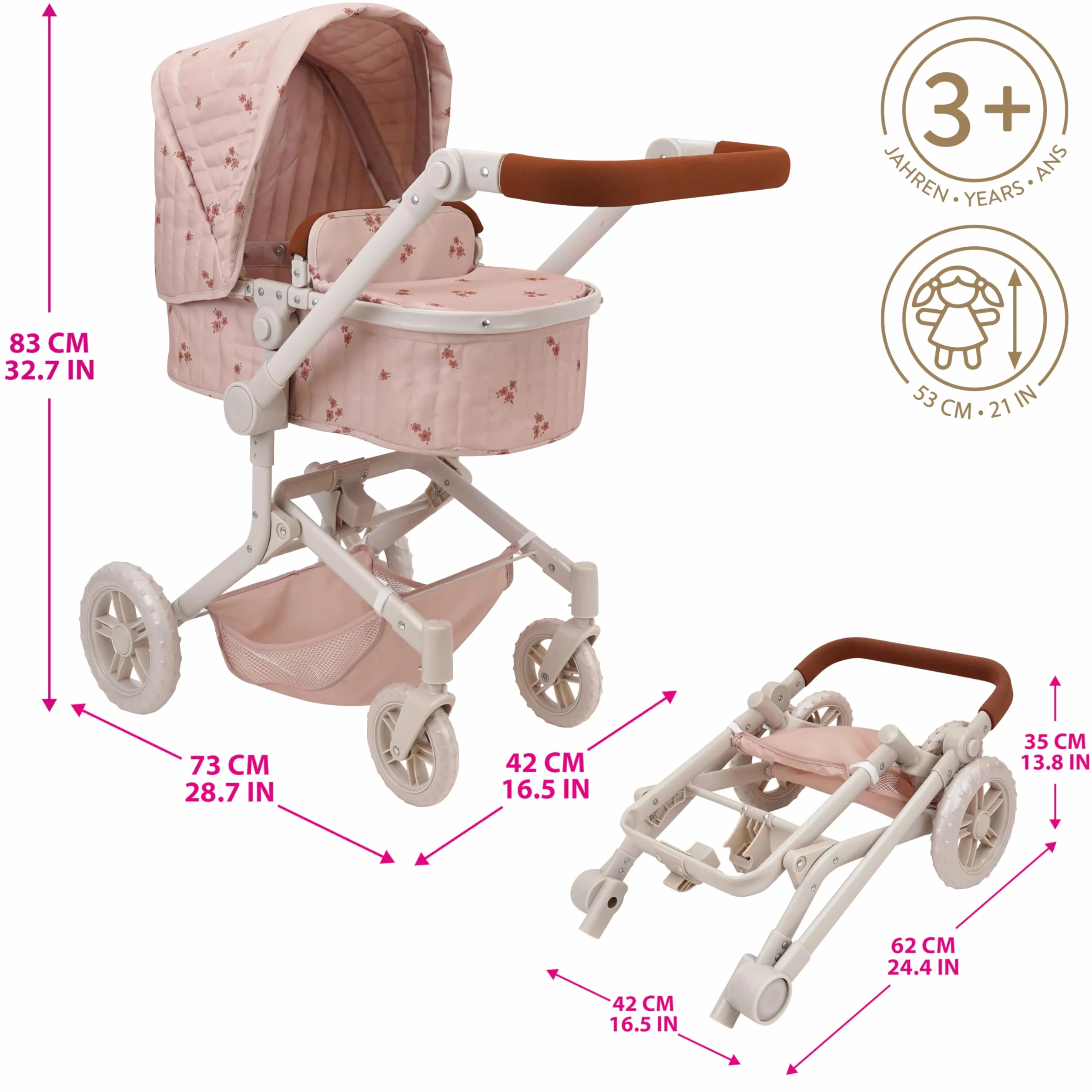 509 Zestaw 19 szt. City Park Doll Pram n Play, Multi Play Doll Pram Stroller, High Chair, Activity Gym, Changing Bag, 15 sztuk, akcesoria do lalek 53 cm, dla dzieci w wieku 3+