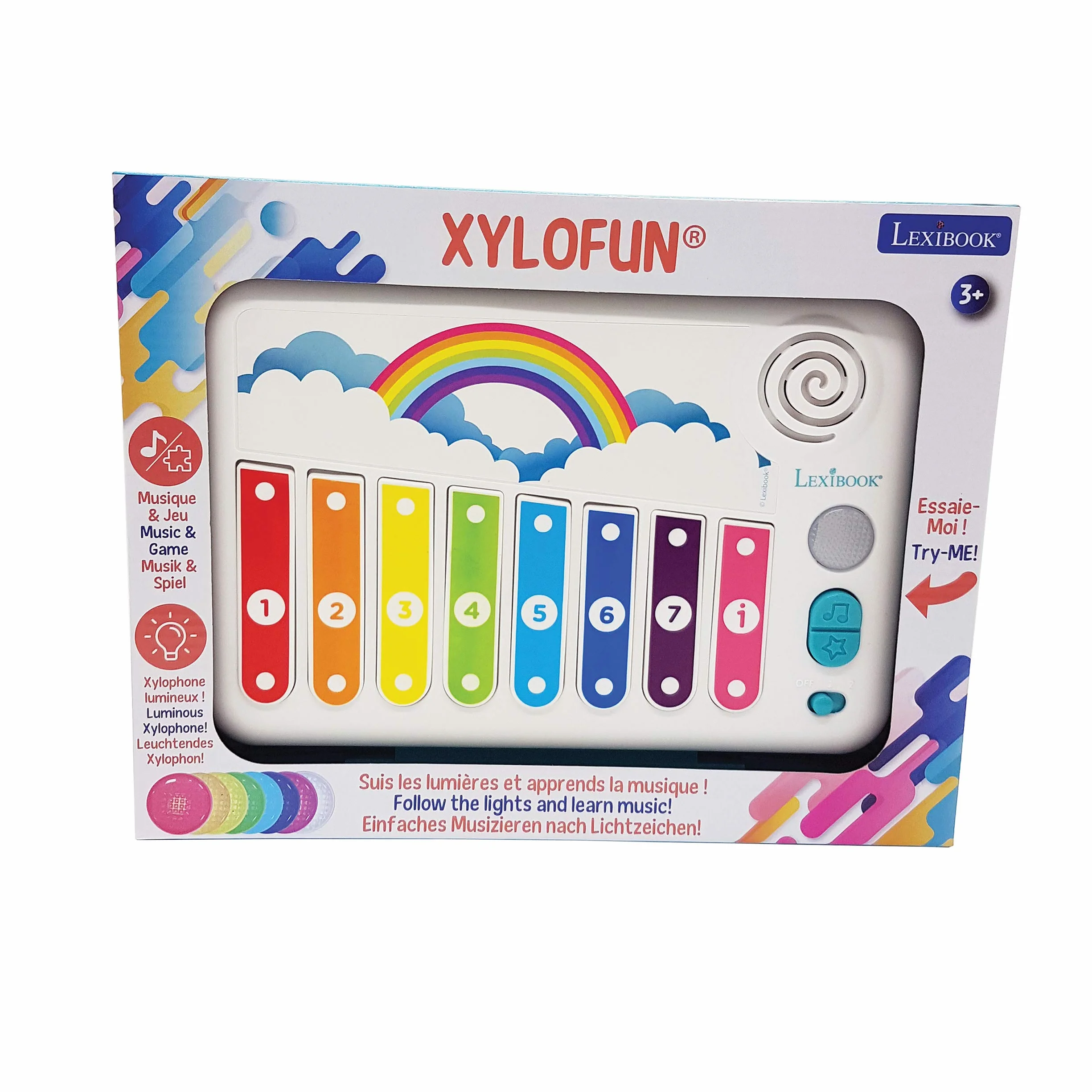 Lexibook Xylofun Elektroniczny i Edukacyjny Ksylofon dla Dzieci. Zabawka Muzyczna. 8 Klawiszy. Sygnalizacja Świetlna. 2 Pałeczki w Zestawie. Biały, Niebieski. K340