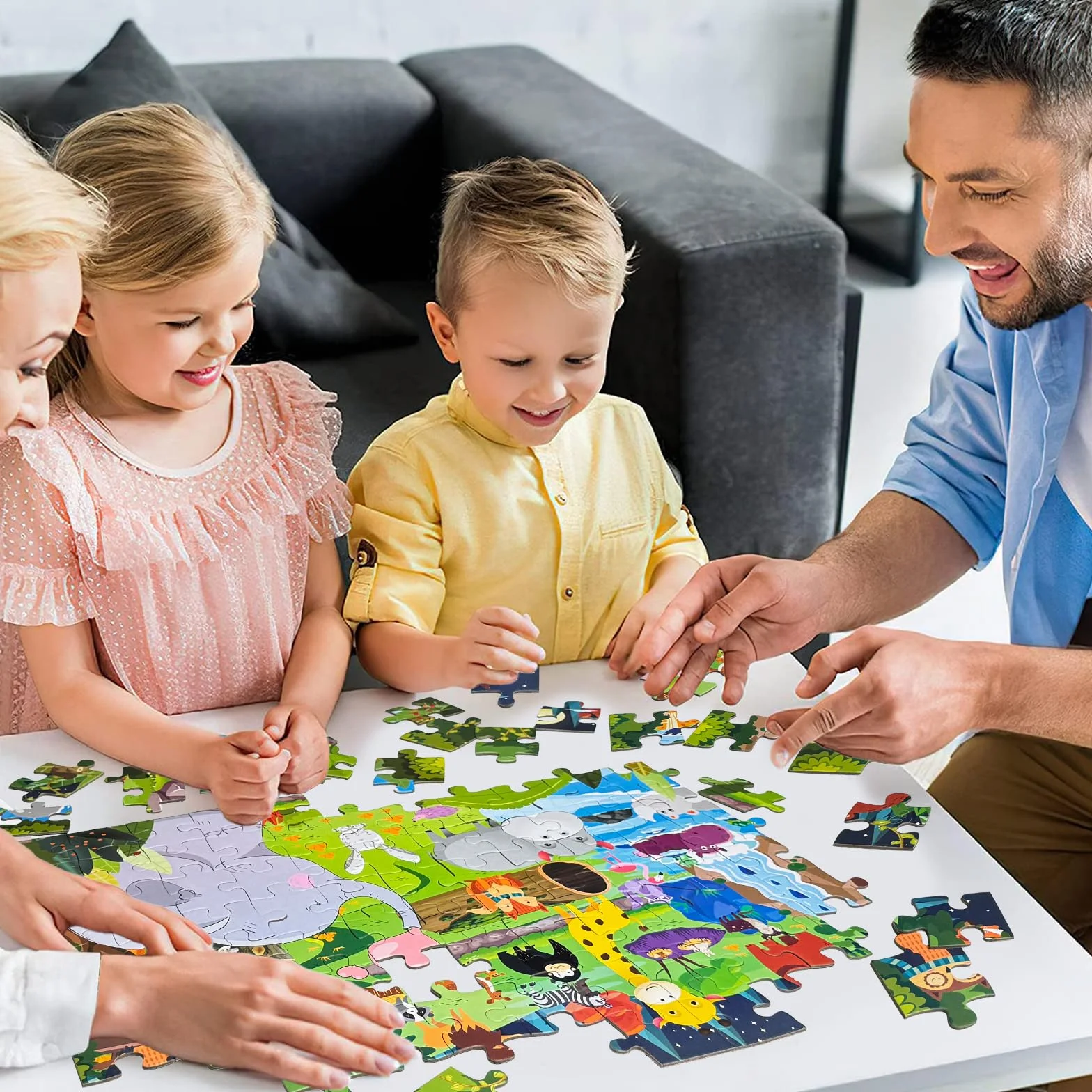 Puzzle dla dzieci od 4, 5, 6 lat, 96 elementów, puzzle podłogowe, świat zwierząt, duże puzzle dla dzieci, prostokątne, puzzle dla chłopców i dziewczynek, prezent dla dzieci w wieku 3-7 lat