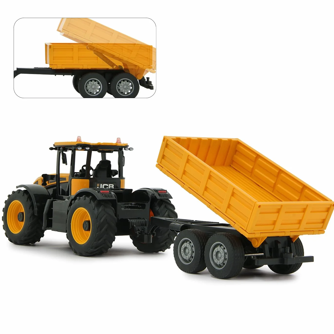 JAMARA JCB Fastrac traktor z przyczepą uchylną 1:24 2,4 GHz – napęd na 2 koła, profilowane opony gumowe, światło LED, rolnictwo