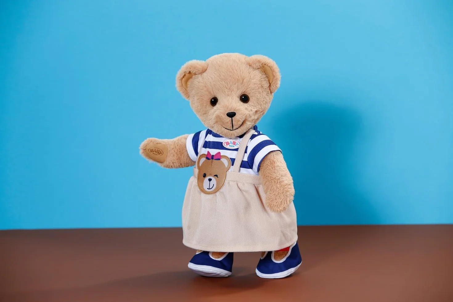 BABY born Teddy Sukienka w paski z aplikacją misia i dopasowanymi butami - dla lalek 43 cm - 3 lata