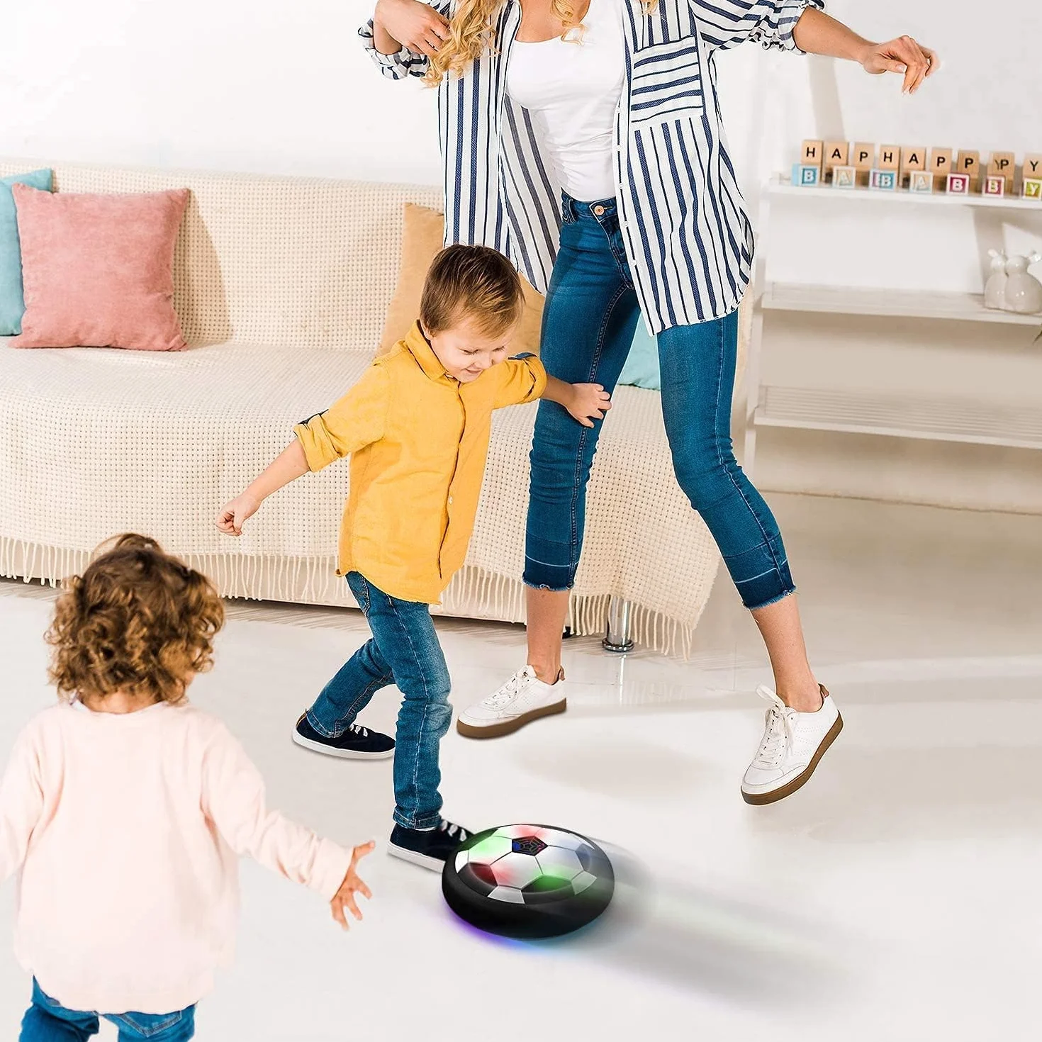 Hover Ball Air Power piłka nożna – 18 cm, unosząca się piłka nożna LED, interaktywna zabawka techniczna do użytku wewnątrz i na zewnątrz (światło RGB, certyfikat TÜV)
