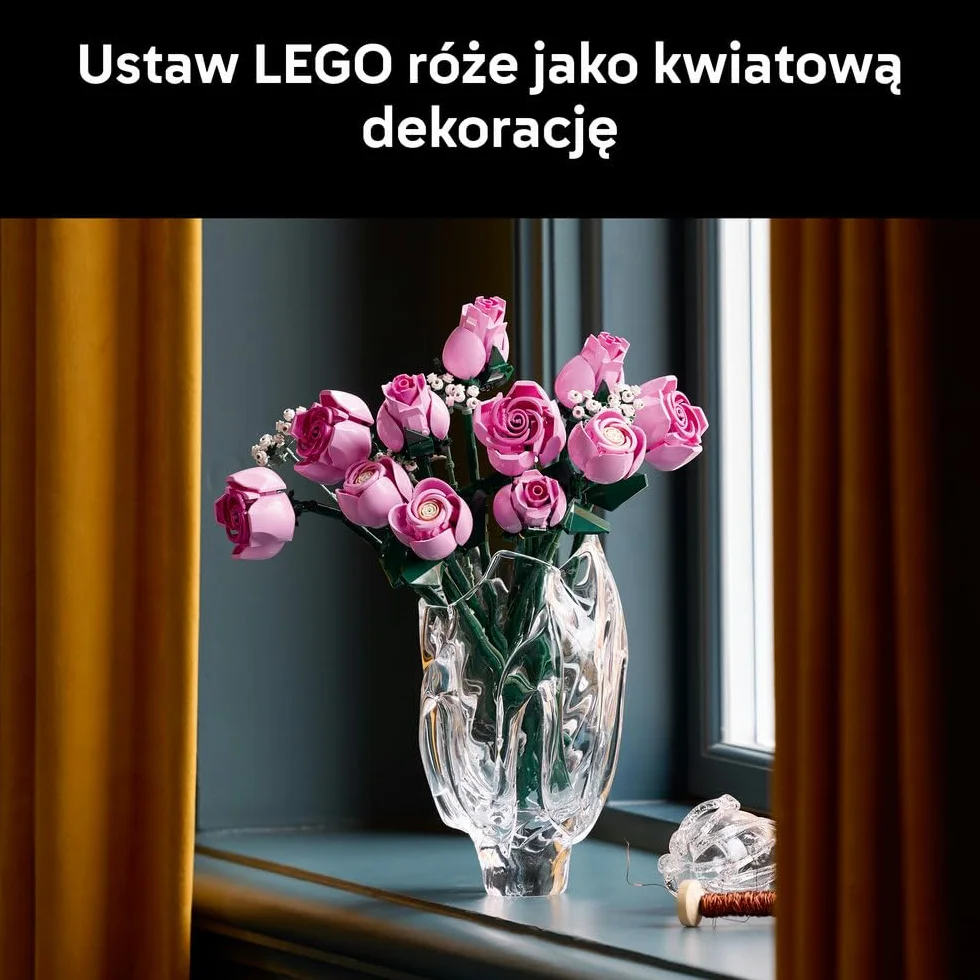 LEGO Botanicals Bukiet różowych róż, sztuczne kwiaty do zbudowania, pomysł na prezent na Dzień Matki, walentynki lub urodziny, dla kobiet i mężczyzn, kwiatowa dekoracja do domu i biura 10374