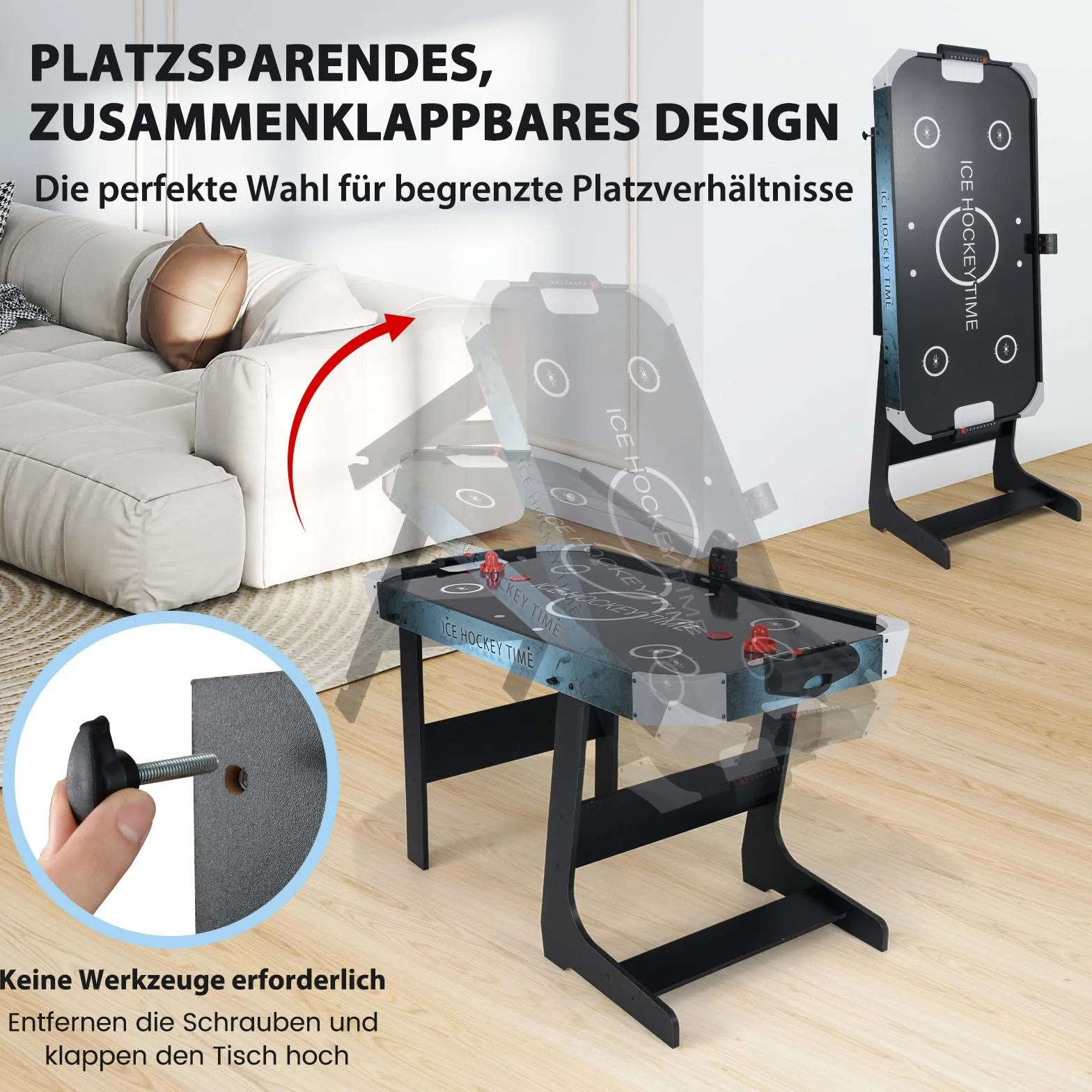 COSTWAY Elektryczny stół do gry w hokeja na Airhokej, z wyświetlaczem LED i silnikiem 12 V, stół hokejowy z 2 krążkami i 2 suwakami, dla dzieci i dorosłych, 144 x 68 x 79 cm