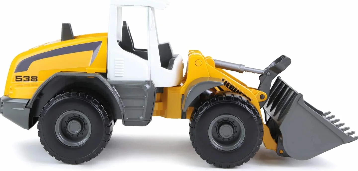 Lena Worxx Liebherr L538 Litronic 48 cm, realistyczny pojazd na plac budowy, wytrzymała zabawka z funkcjonalną szuflą i uchwytem, dla dzieci od 3 lat, żółta