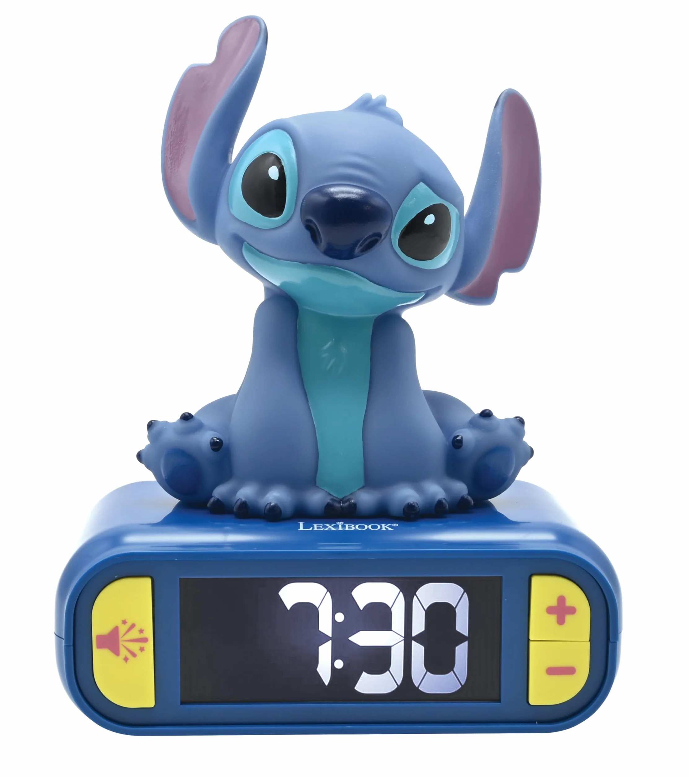 Lexibook Disney Stitch Budzik Nocny z Świecącą Postacią, 6 Alarmów, Podświetlany LCD, Niebieski RL800D