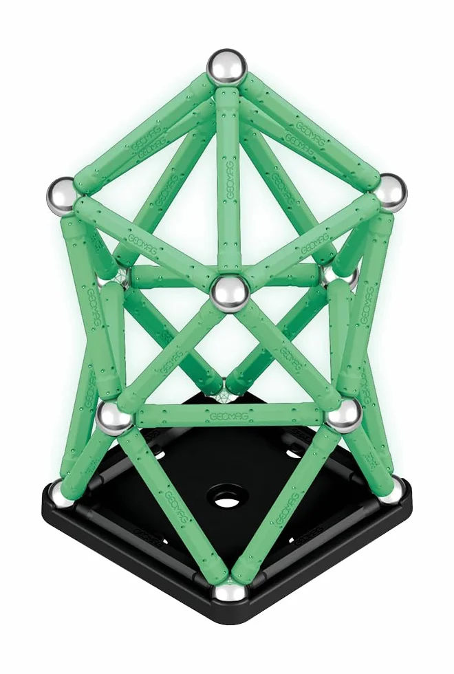 Geomag, Glow Recycled, fosforyzujące konstrukcje magnetyczne, fosforyzujące pręty magnetyczne, opakowanie 60 sztuk, 100% plastik z recyklingu, umiejętności kreatywne