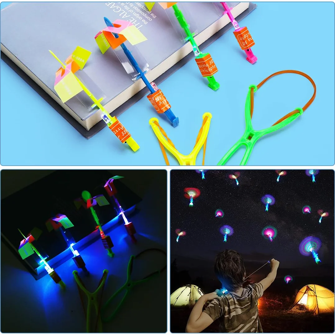 30 sztuk LED proca zabawka, śmigłowiec latający zabawka, guma procy, proca laserowa, śmigłowiec nocny latający zabawka do zabawy na świeżym powietrzu