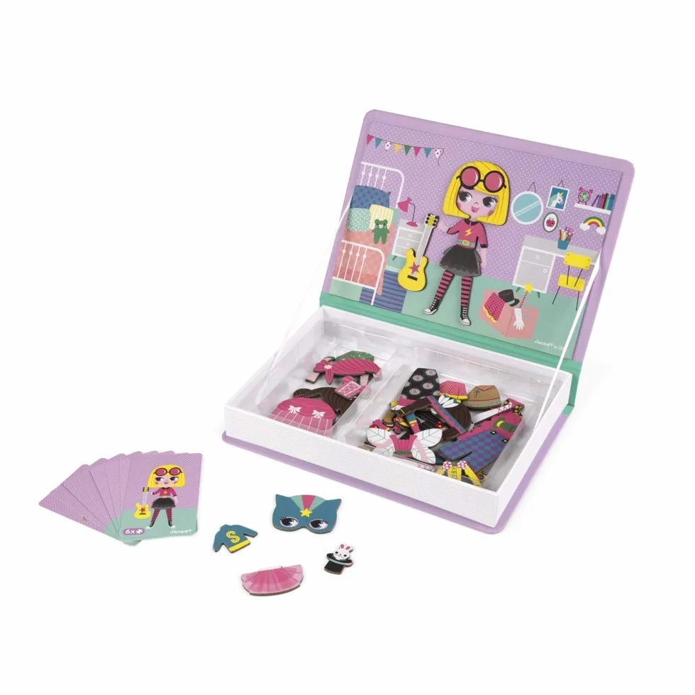 Janod - Magneti'Book for Girls - Magnetic Educational Game, 46 Pieces - Fine Motor Skills and Imagination Learning - From 3 Years, J02718