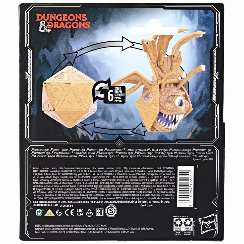 Hasbro - Dungeons & Dragons Avalon Hill, Dicelings Beholder, Monstruo D&D Coleccionable, Dado d20 Gigante Que se Convierte en Figura de acción, Dados para Juego de rol,F5213