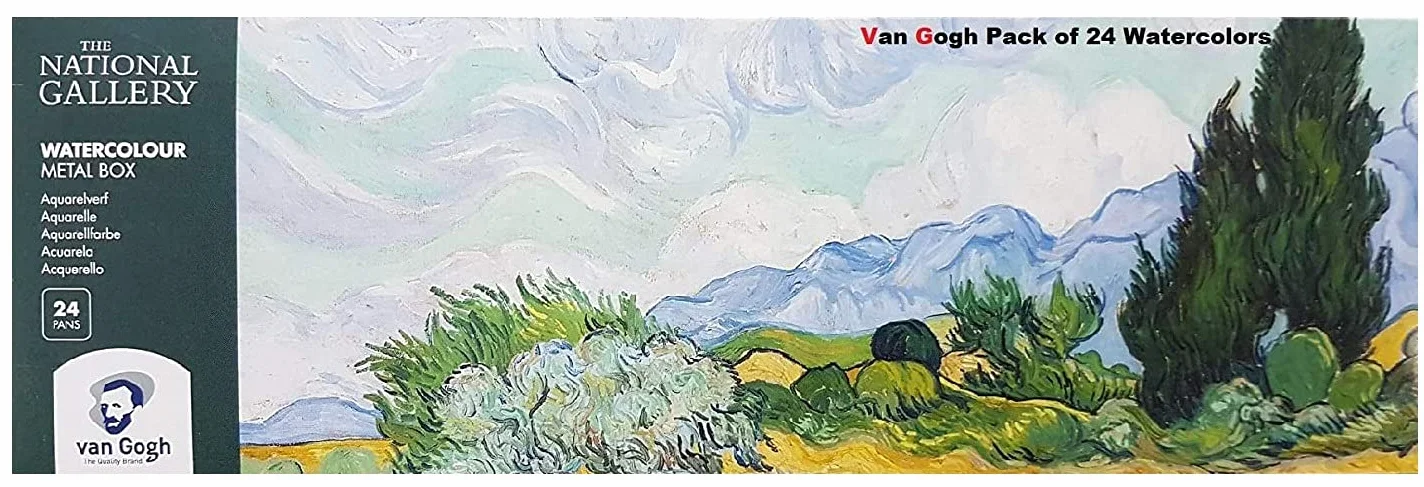 Van Gogh 24 farby akwarelowe z pędzlem, metalowe pudełko