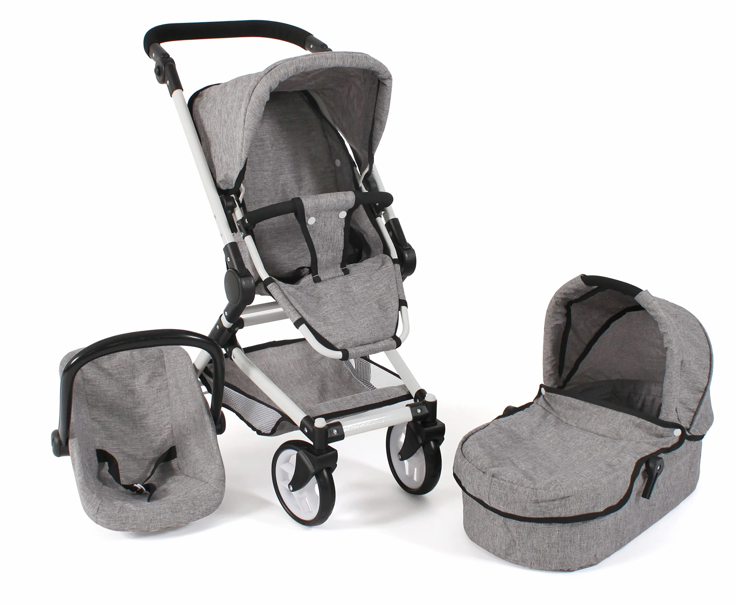 Bayer Chic 2000 645 19 wózek dla lalek kombi Fides 3 w 1, dżinsy szare, 61 x 44,5 x 85 cm