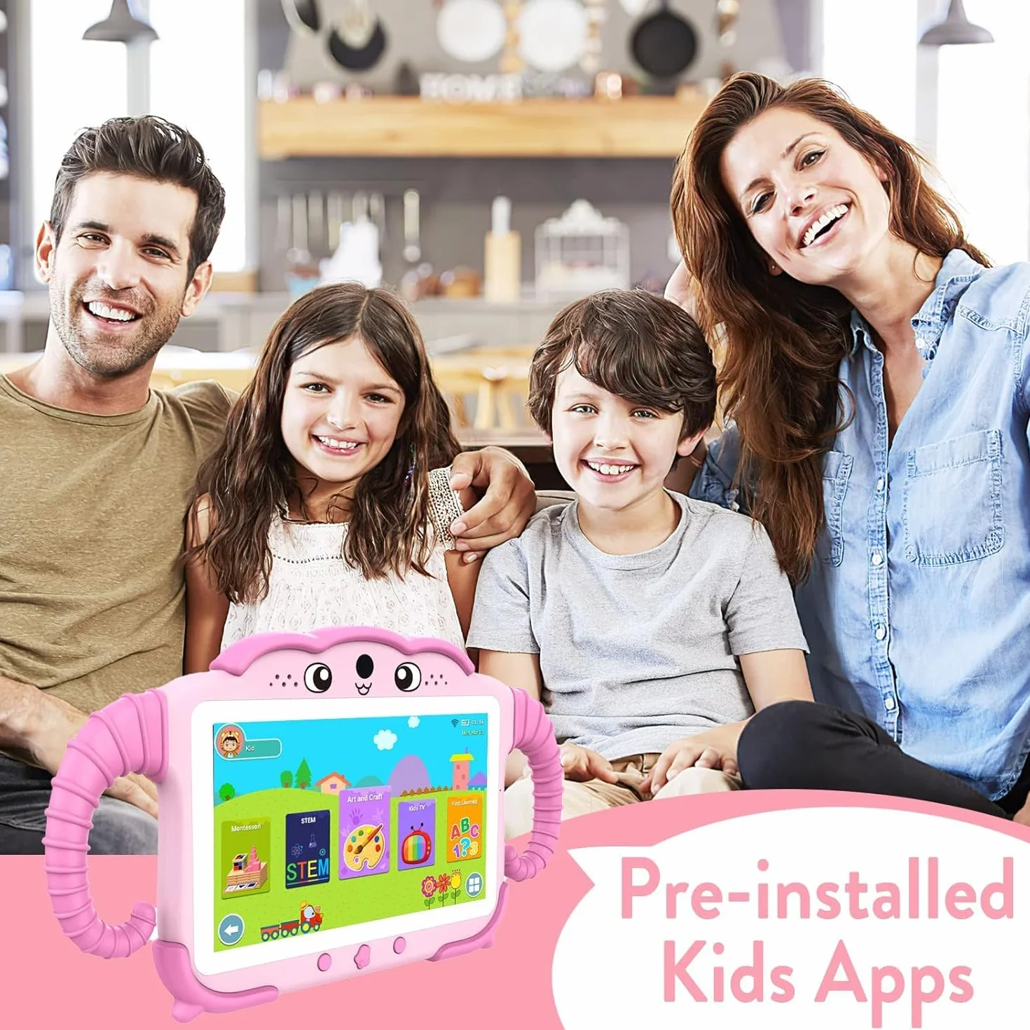 Tablet dla dzieci 7" dla dzieci od 3 do 14 z etui, 2 GB + 32 GB, zabezpieczenie przed dziećmi, certyfikat GMS, WiFi, podwójny aparat, Google Play Store, różowy