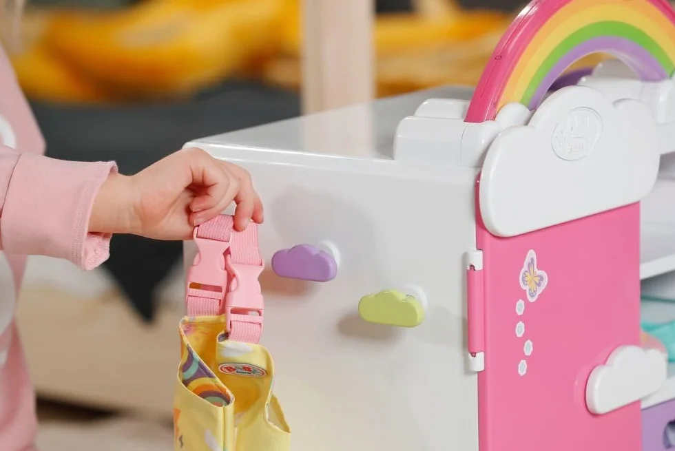 BABY born Tęczowa szafa, szafa na ubrania dla lalek, z błyszczącą tęczą i wesołymi dźwiękami, 836040 Zapf Creation