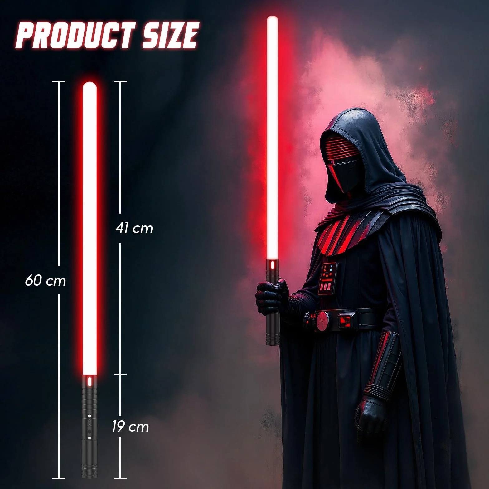 Miecz laserowy, miecz laserowy dla dzieci RGB 15 kolorów, miecze laserowe z efektami dźwiękowymi FX, zabawka dla dzieci, Halloween, galaktyczny wojownik odgrywanie ról (60 cm, 1 szt.)