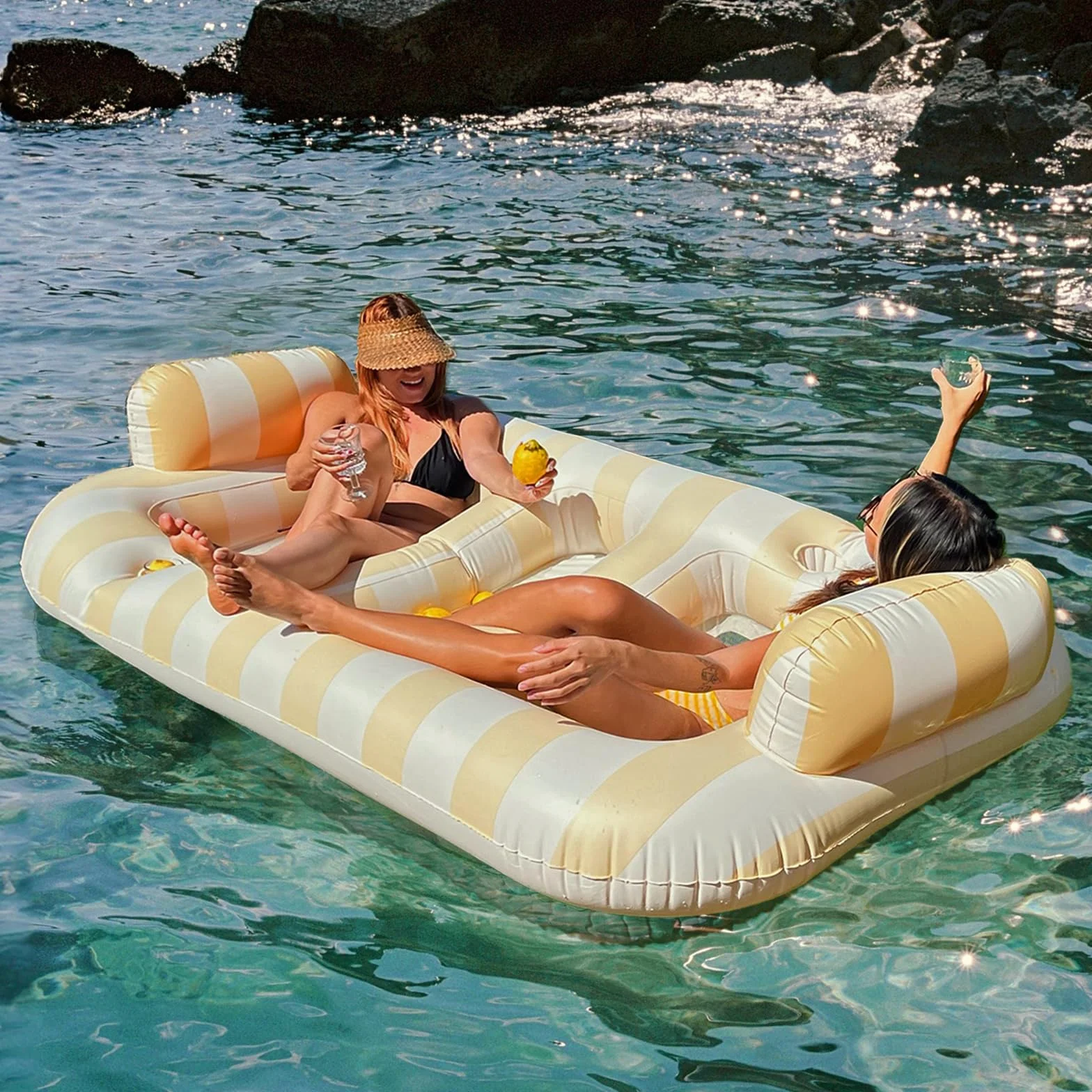 Float Joy Materac dmuchany do basenu, XL, dla 2 osób, duży materac dmuchany, dla dorosłych, nadmuchiwany hamak wodny, opalanie, basen, wyspa kąpielowa, wyspa do pływania, zabawka, materac wodny