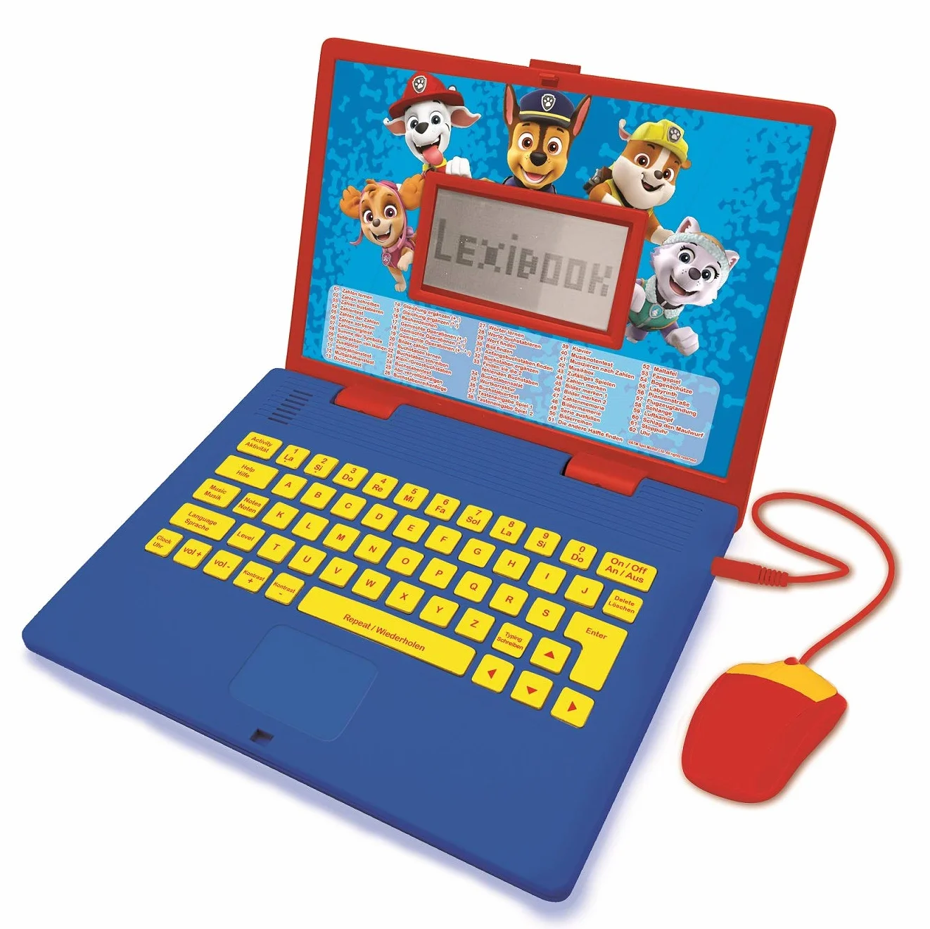 Lexibook, Psi Patrol, Laptop Edukacyjny i Dwujęzyczny w Języku Niemieckim, Angielskim, Zabawka dla Dzieci, 124 Aktywności, Gry Edukacyjne i Muzyka, Czerwony, Niebieski, JC598PAZi3
