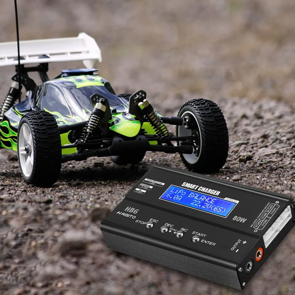 Haisito Lipo ładowarka wyważająca 80W 6A do akumulatorów LiPo/Li-ION/LiFe (1-6S) i NiMH/NiCd (1-15S), ładowarka RC z wyświetlaczem LED, zasilaczem i adapterami XT60/Deans/JST/Futaba